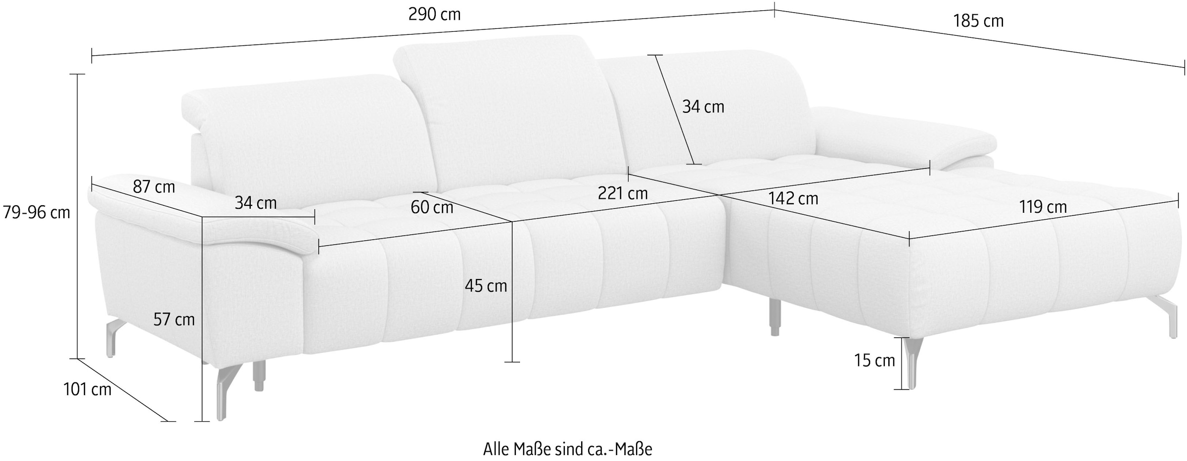sit&more Ecksofa »Cool L-Form«, wahlweise mit Kopfteilverstellung und Vorziehsitz, motorisch