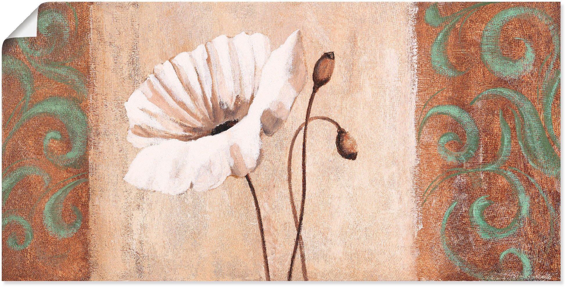 Image of Artland Wandbild "Mohnblumen mit Ornamenten" Blumen 1 Stk. tlg. als Leinwandbild, Poster in verschied. Grössen