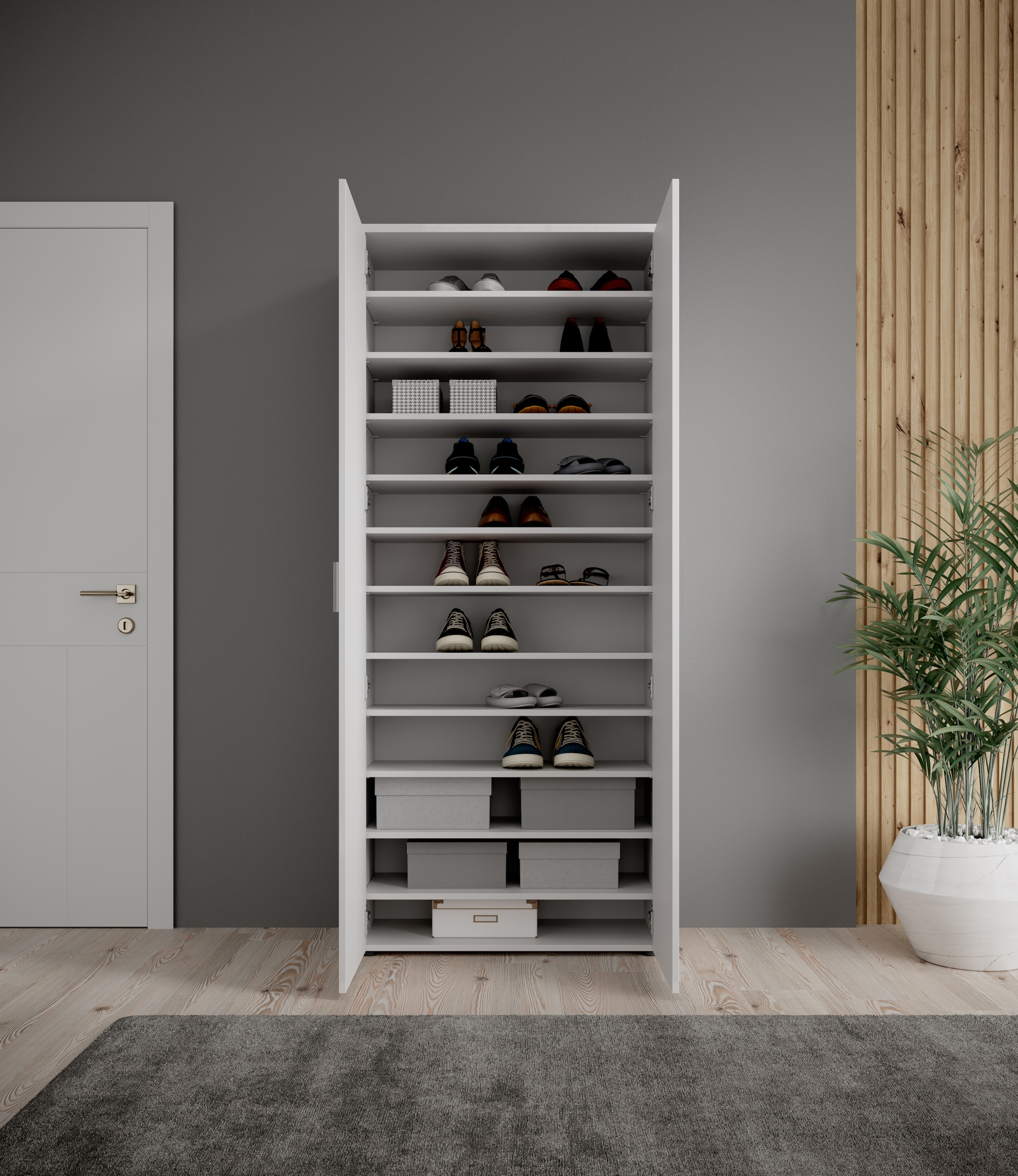 HBZ Schuhschrank »Lincoln weiss Glanz, BxHxT 80x190x35 cm« 1 Stk. tlg. Schuhschrank mit 2 Türen, 9 Einlegeböden, 2 feste Böden