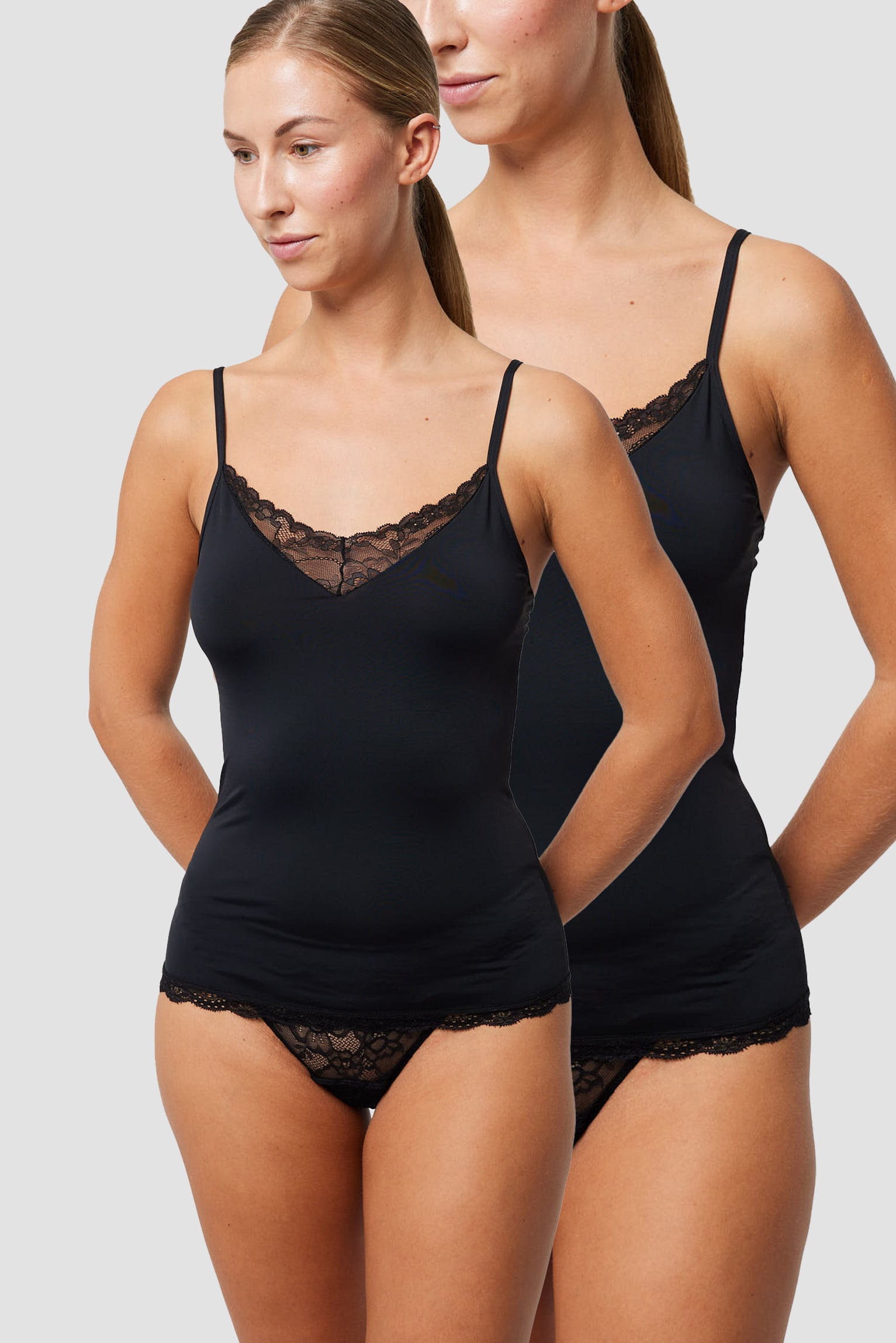 YSABEL MORA Spaghettitop 2er Pack,  elastisch, Spitzeneinsatz, schmale Träger, femininer Stil