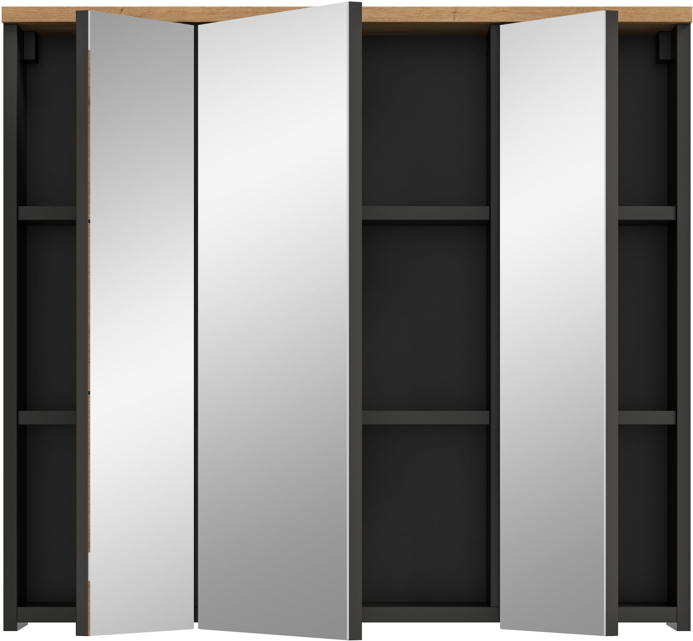 INOSIGN Spiegelschrank »REHAT, Breite 80 cm, 3 Spiegeltüren, 6 Einlegeböden« Türanschlag der mittleren Tür wechselbar, Grifflose Spiegelfront