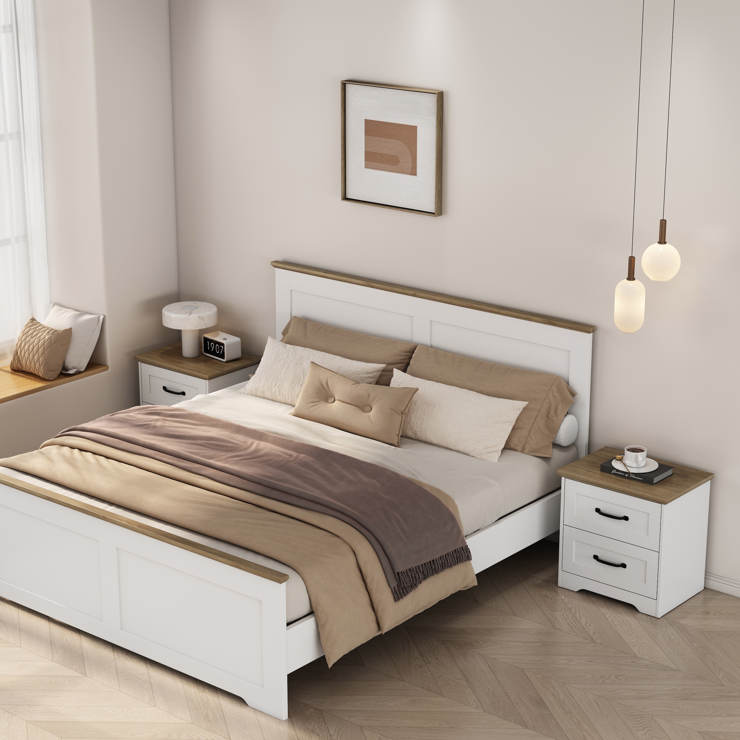 GOODproduct Nachtkommode »Emmilia Nachttisch Set im Landhaus Design« Schlafzimmer Kommoden Nachschrank im 2er Set, 2 Stk. tlg. 2 Schubladen je Nachttisch - viel Stauraum im Schlafzimmer