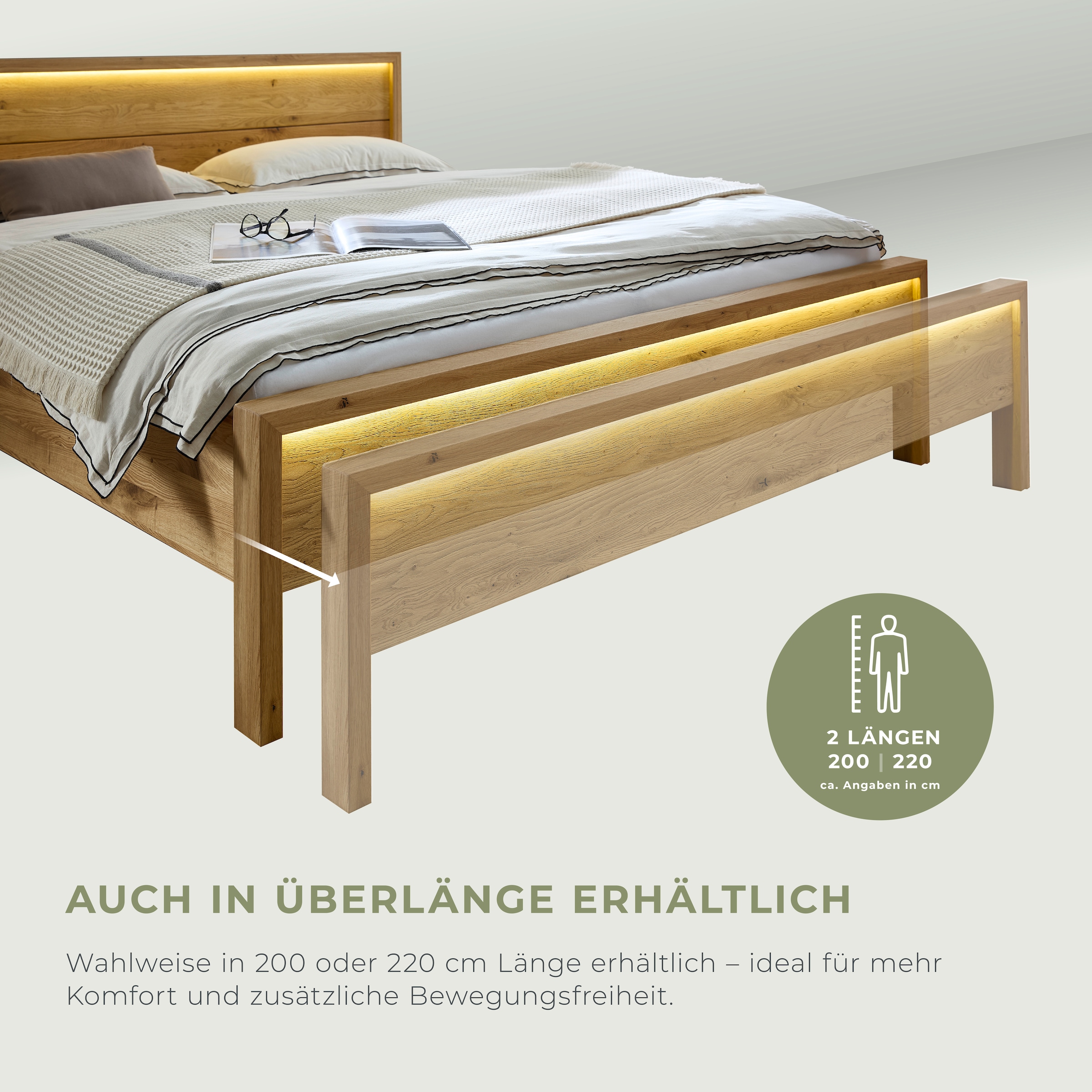 Home affaire Lit en bois massif »Ambroise aus Wildeiche« inkl. LED-Beleuchtung, wahlweise auch in Überlänge erhältlich