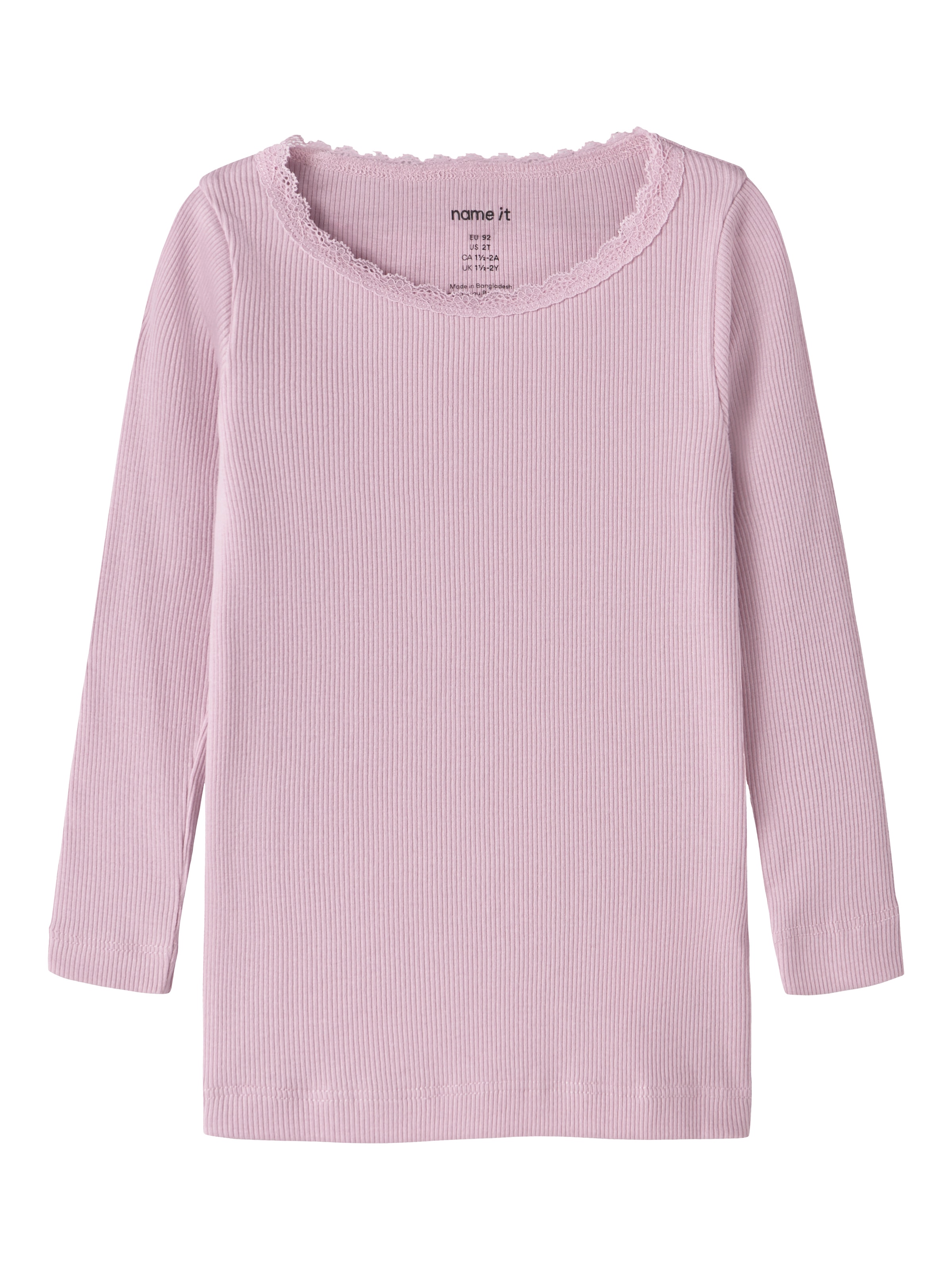 Name It T-shirt à manches longues »NMFKAB LS TOP NOOS« en côtes fines avec jolie bordure en dentelle au col