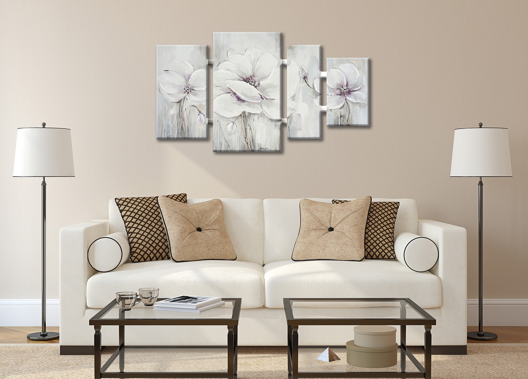 Bönninghoff Ölgemälde »handarbeit 4-teilig BLUMEN 70x124 cm – Wandbild Deko modern« Blumen | Blumenbilder 1 Stk. tlg. handgefertigt, jedes Bild ein Unikat