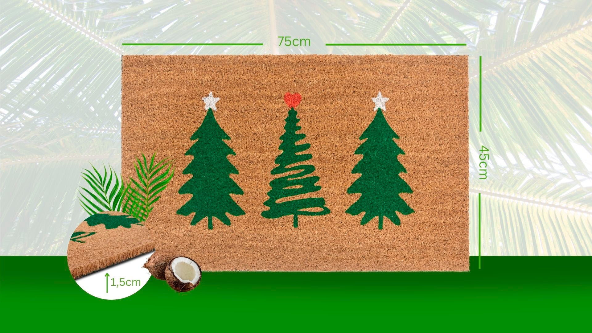 HANSE Home Fussmatte »Mix Mats Kokos Decorated Pine Trees«, rechteckig, 15 mm Höhe, Weihnachten, Schmutzfangmatte, Outdoor, Rutschfest, Innen, Kokosmatte