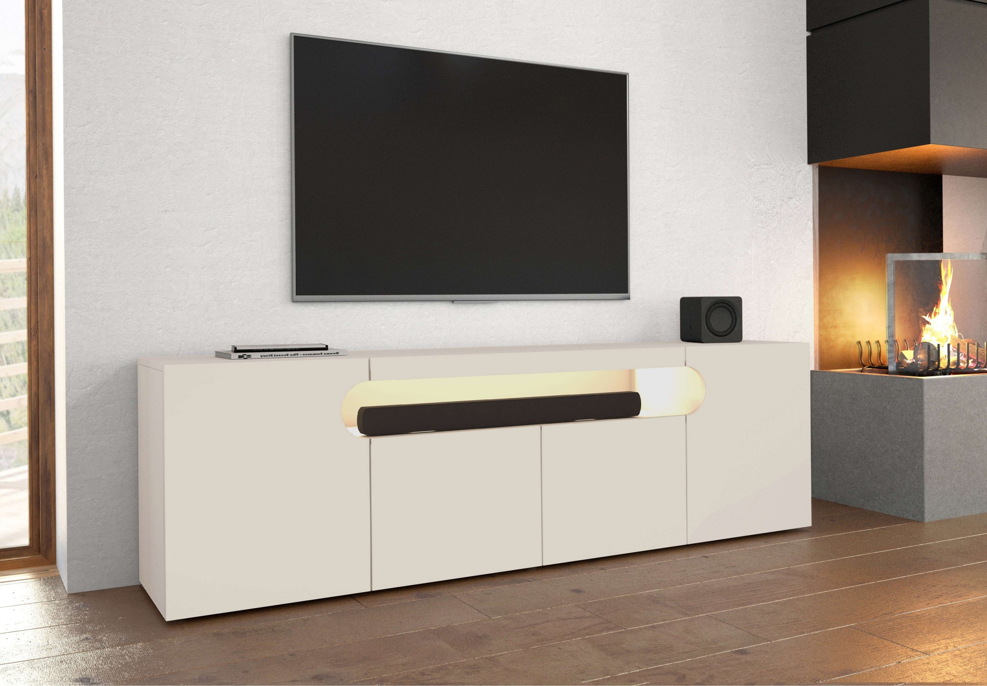 GOODproduct Table basse »REAL,Lowboard,TV-Kommode,TV-Möbel,TV-Bank« 1 cuis tlg. Avec 4 portes, dont 2 arrondies formant une niche ovale ouverte