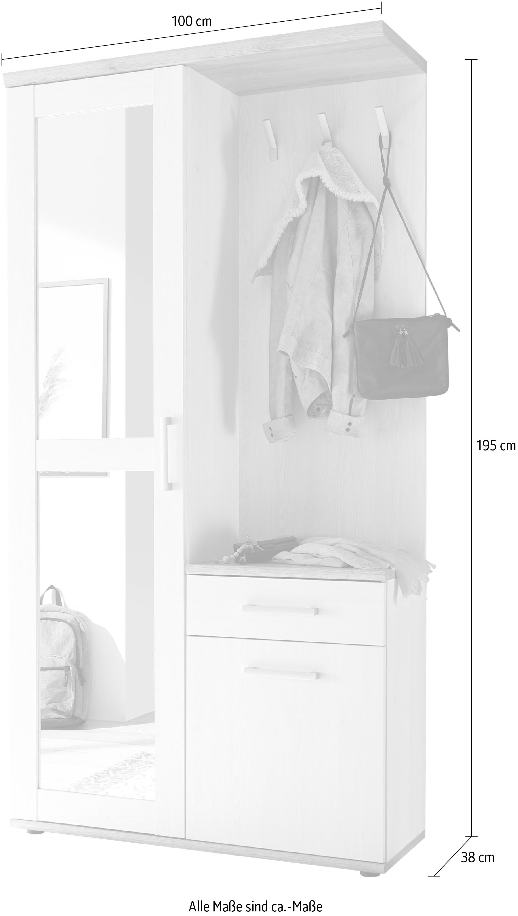 HBZ Kompaktgarderobe »Romance im Landhausstil, BxHxT 50x71x38 cm«, (1 St.), Kommode mit 1 Tür, 1 Schubkasten mit 4 Einlegeböden, 1 Einlegeboden