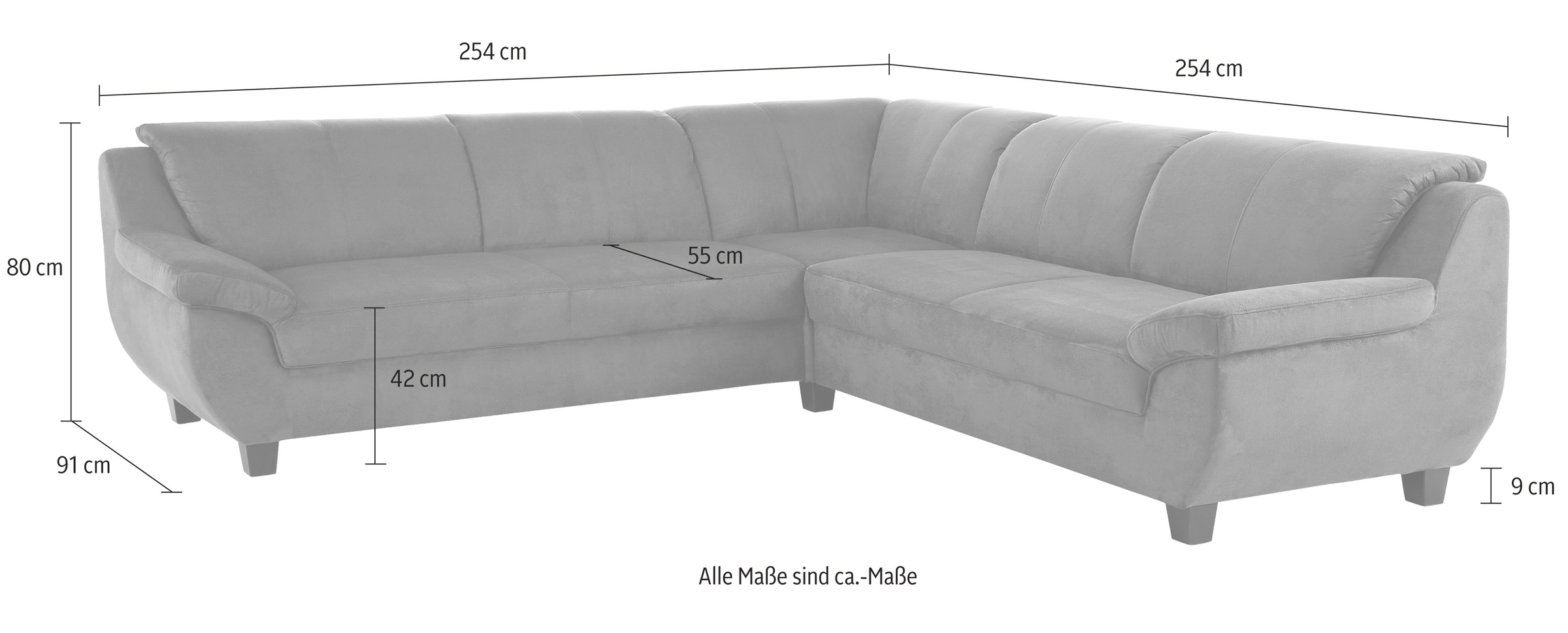 Home affaire Ecksofa »Yesterday L-Form, B/T: 254/91 cm, belastbar bis 140kg/ Sitz«, Microfaser MELROSE®, mocca