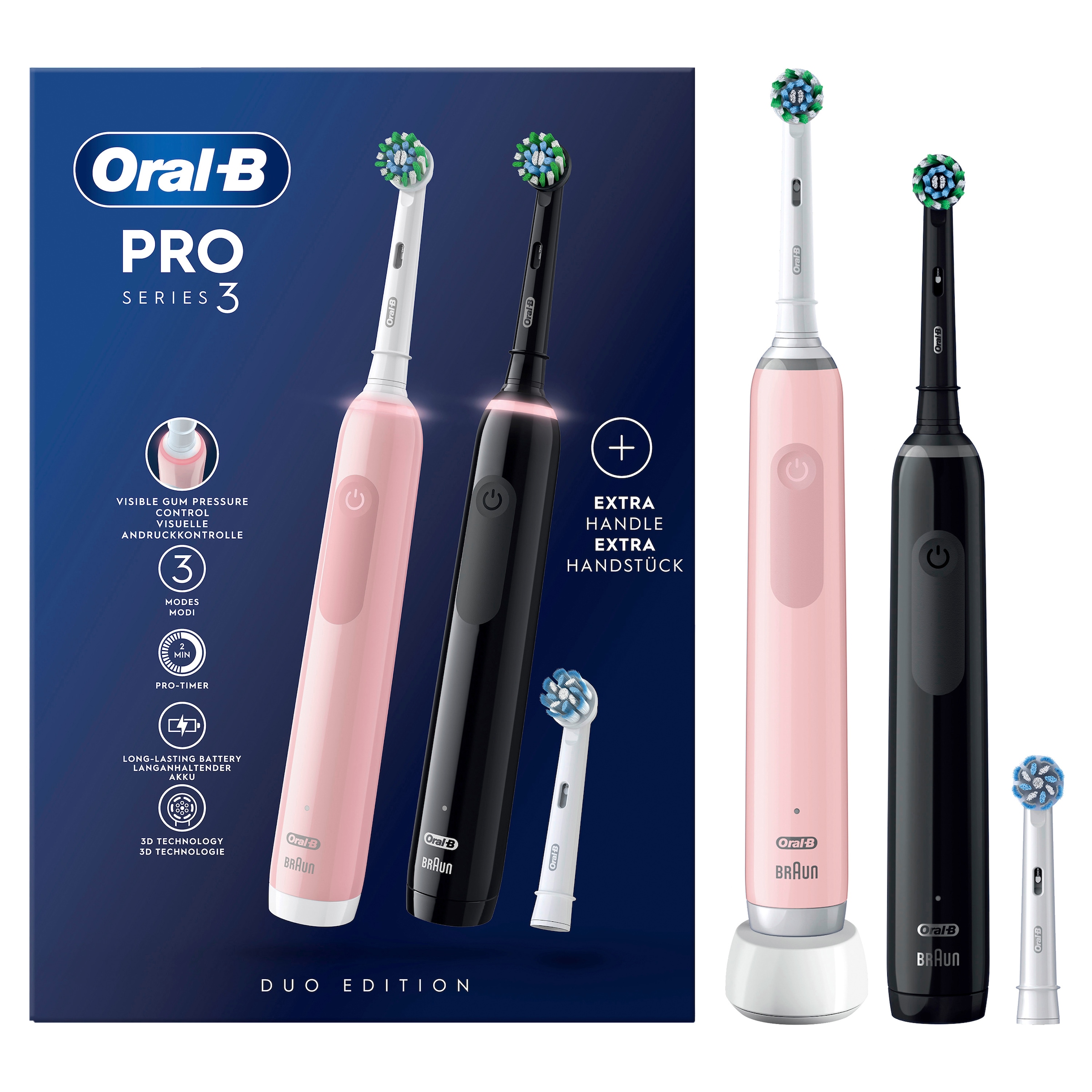 Oral-B Elektrische Zahnbürste »Pro 3 3900« 3 Stk. Aufsteckbürsten Doppelpack 3 Putzmodi