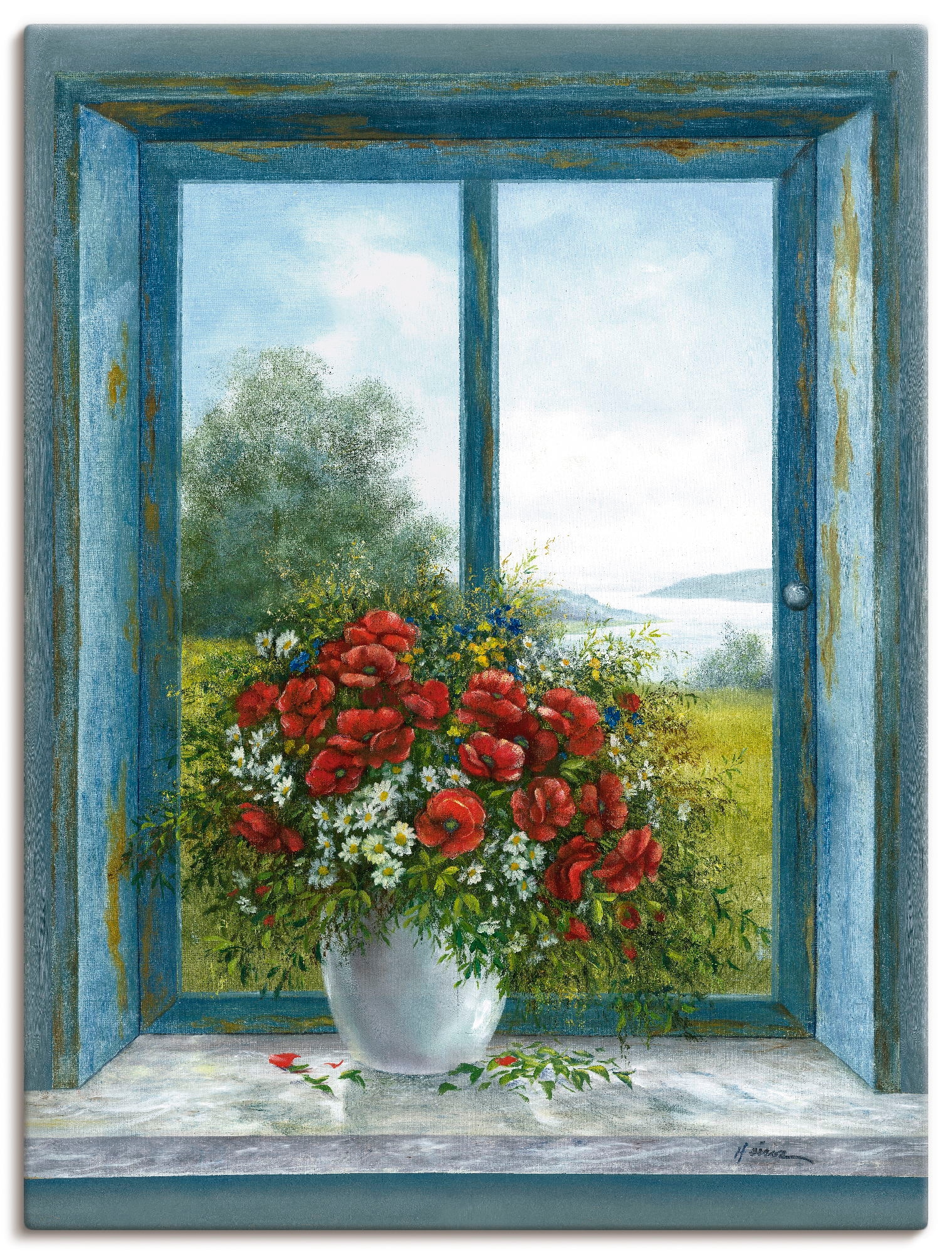 Image of Artland Leinwandbild "Mohnblumen am Fenster" Arrangements 1 Stk. tlg. auf Holzrahmen gespannt