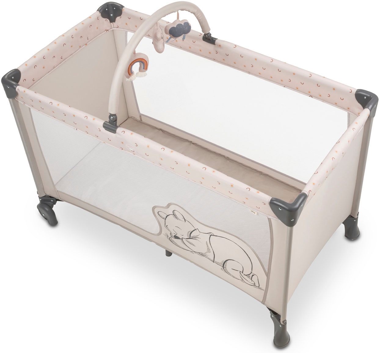 Hauck Lit de voyage pour bébé »Dream N Play Go, Pooh Rainbow, beige« inkl. Transporttasche