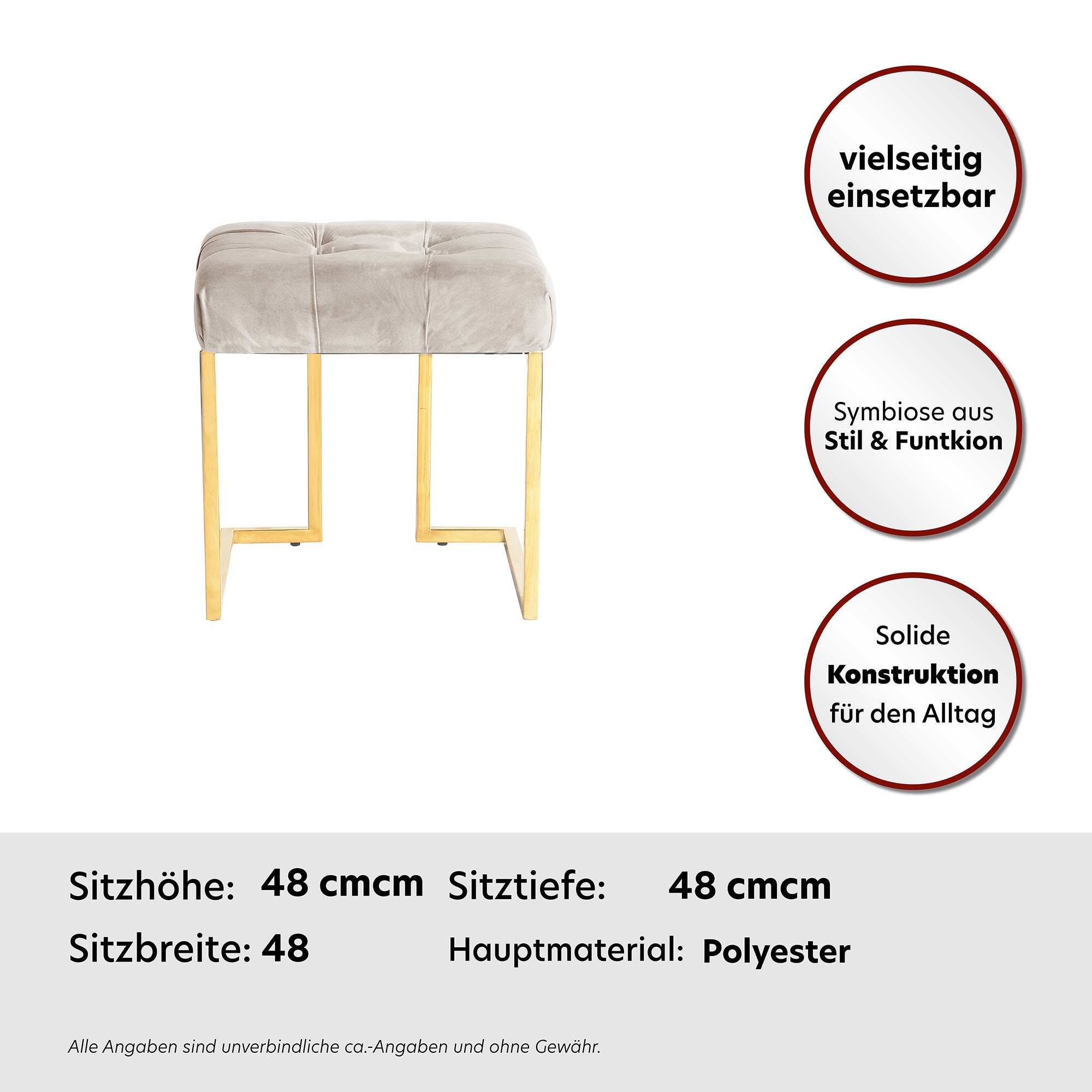 Kayoom Polsterhocker »Hocker Rarity 125, Edler Touch durch goldfarbenenes Gestell«, (1 St.), eckig, samtweich, gesteppt, mit Zierknöpfen, Edelstahlgestell