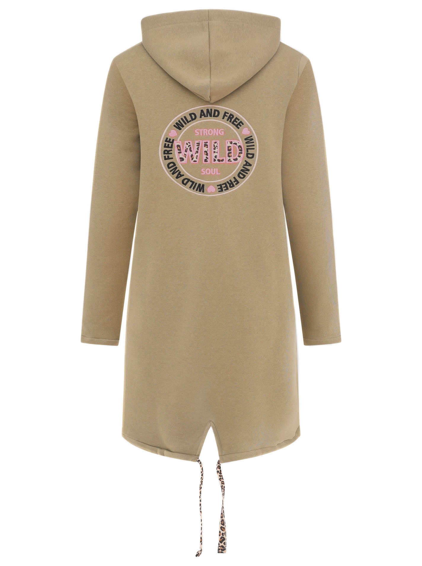 Zwillingsherz Jerseymantel »"Wild and Free"«, mit auffäligem Front und Back Motiv und Leo Details