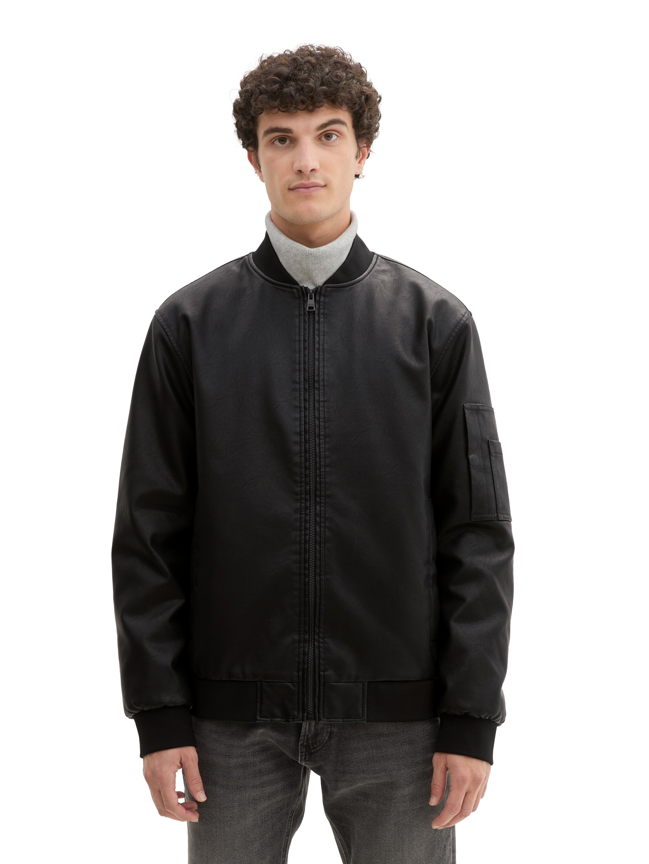 Image of TOM TAILOR Denim Bomberjacke ohne Kapuze Kunstleder mit Eingrifftaschen