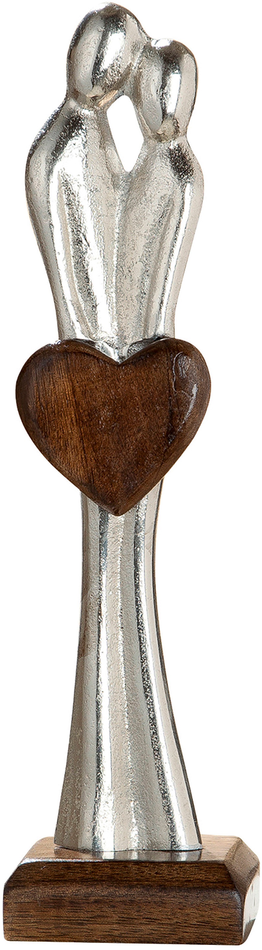 Image of GILDE Dekofigur »Skulptur Figura Herz voller Liebe, silberfarben«, (1 St.), Dekoobjekt, Höhe 30 cm, aus Metall und Holz, Wohnzimmer bei Ackermann Versand Schweiz