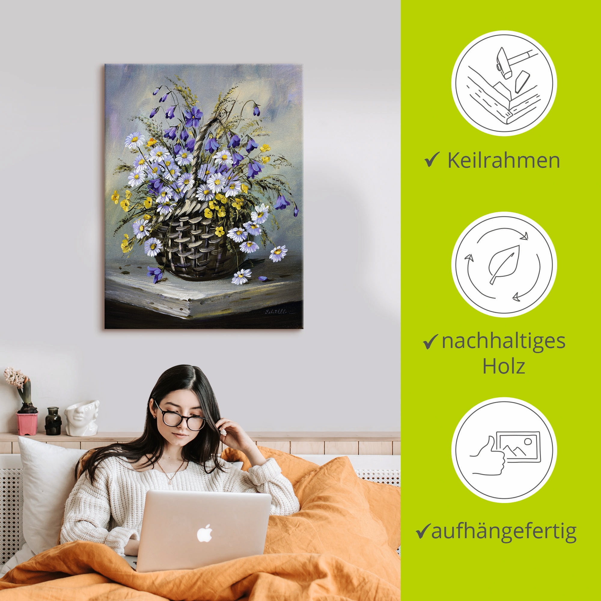 Artland Wandbild »Bunter Korb«, Blumen, (1 St.), als Leinwandbild, Poster in verschied. Grössen