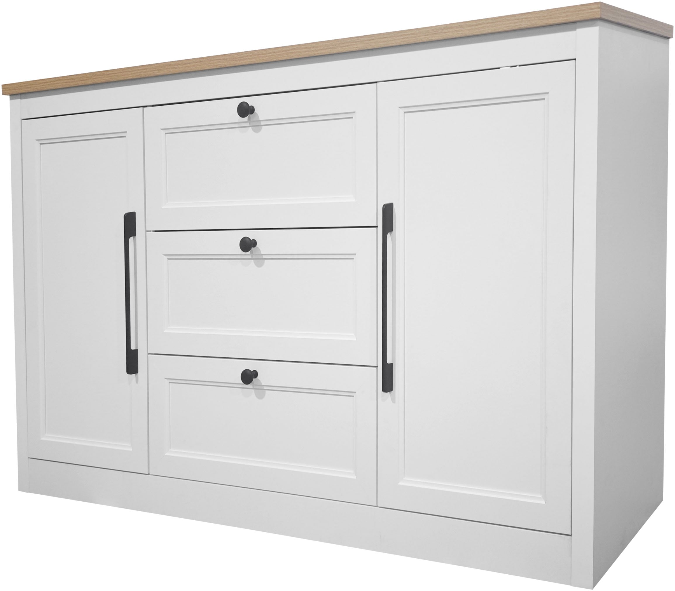 GOODproduct Sideboard »Ismund« aus MDF, mit Holz-Zierleiste, schwarzen Metallgriffen, Höhe 93 cm