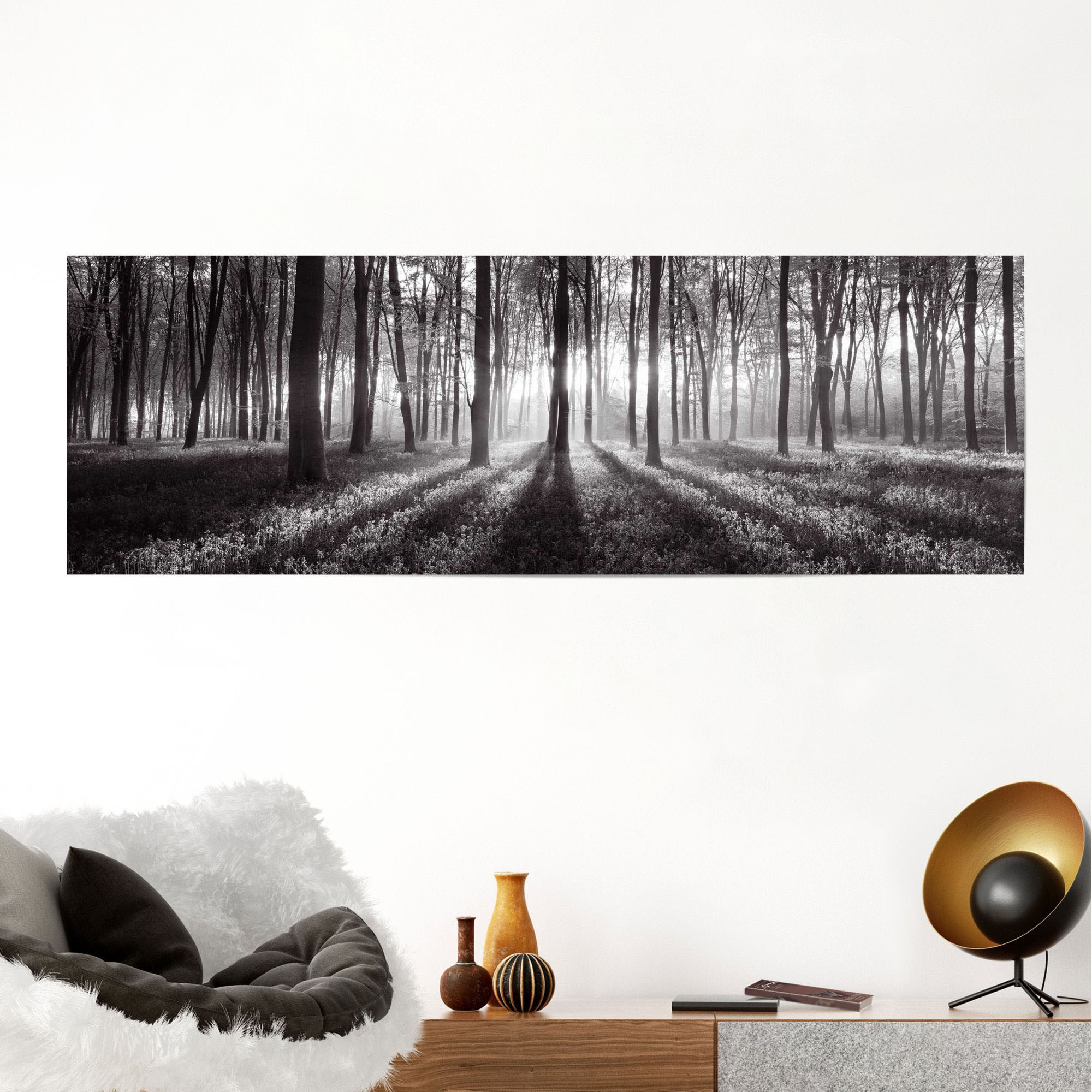 Reinders! Poster »Sonnenaufgang im Wald Schwarz-Weiss«, (1 St.)