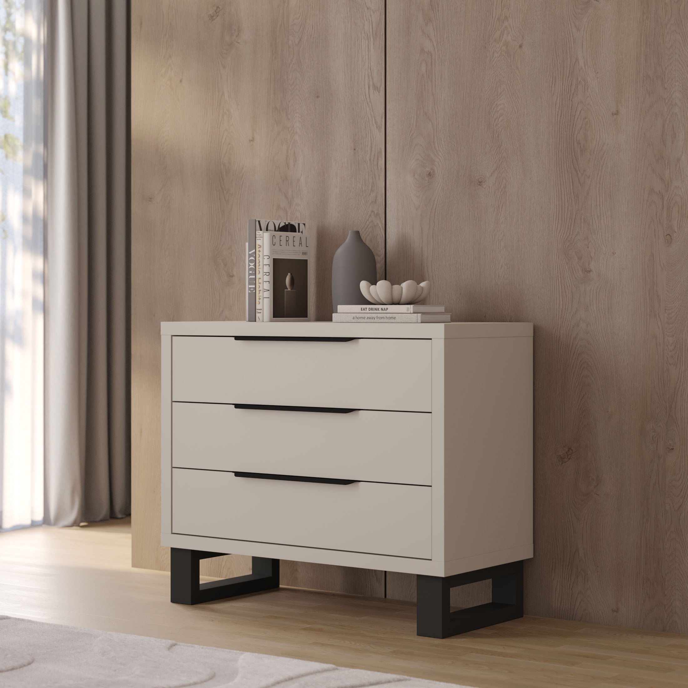 Home affaire Kommode »Bronne,Breite 99,5 cm Schubladenkommode, Sideboard« Sideboard mit viel Stauraum, Schlafzimmerkommode Kufen in Metalloptik