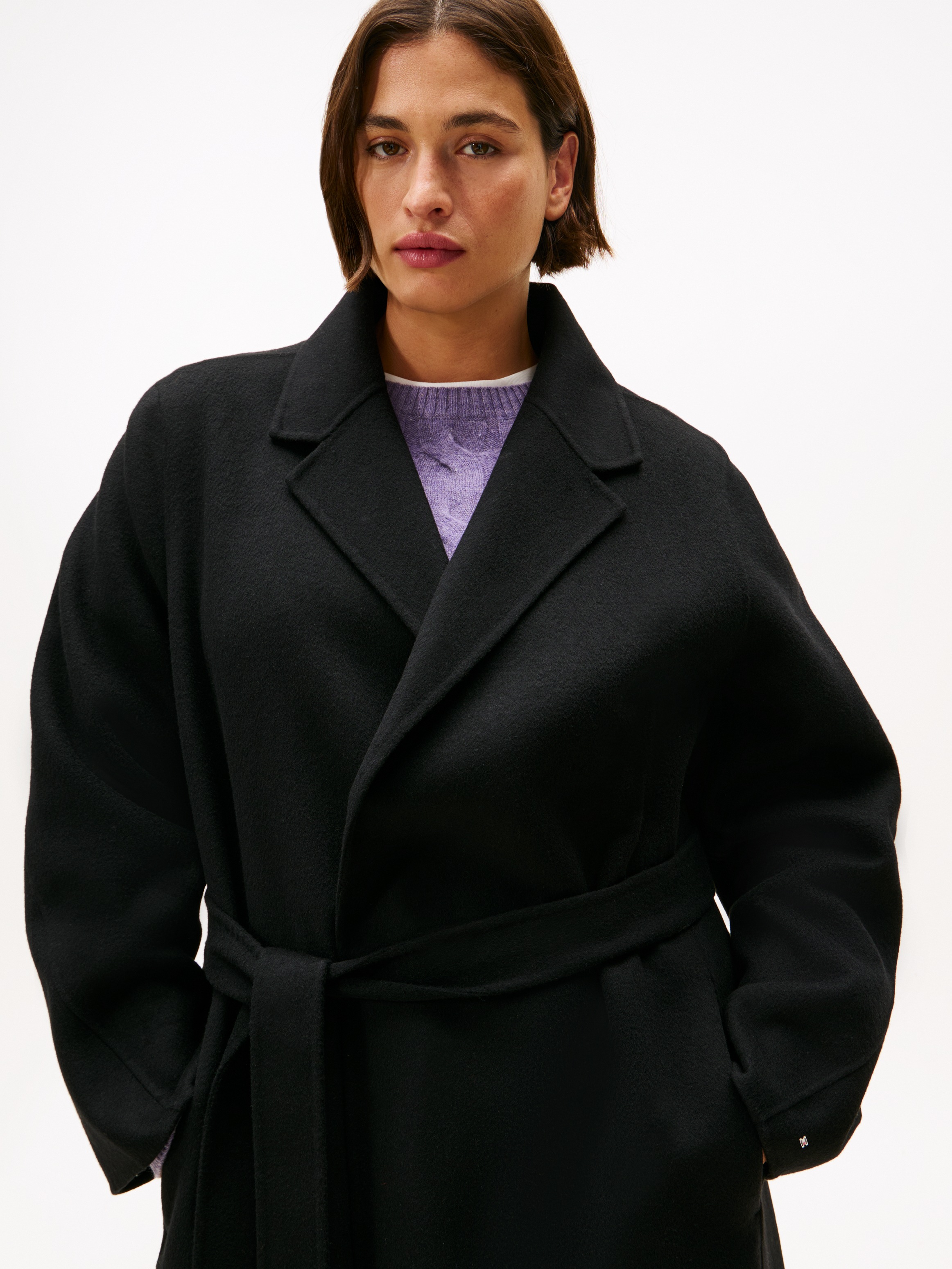 Image of Tommy Hilfiger Curve Kurzmantel "CRV DF WOOL REG BELTED MIDI COAT" in grossen Grössen, aus reiner Wolle