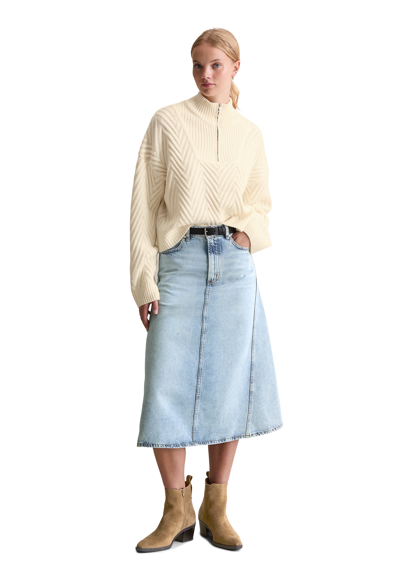 Marc O'Polo DENIM Troyer relaxed fit aus weichem Schurwolle-Mix, 3D-Zickzack-Design