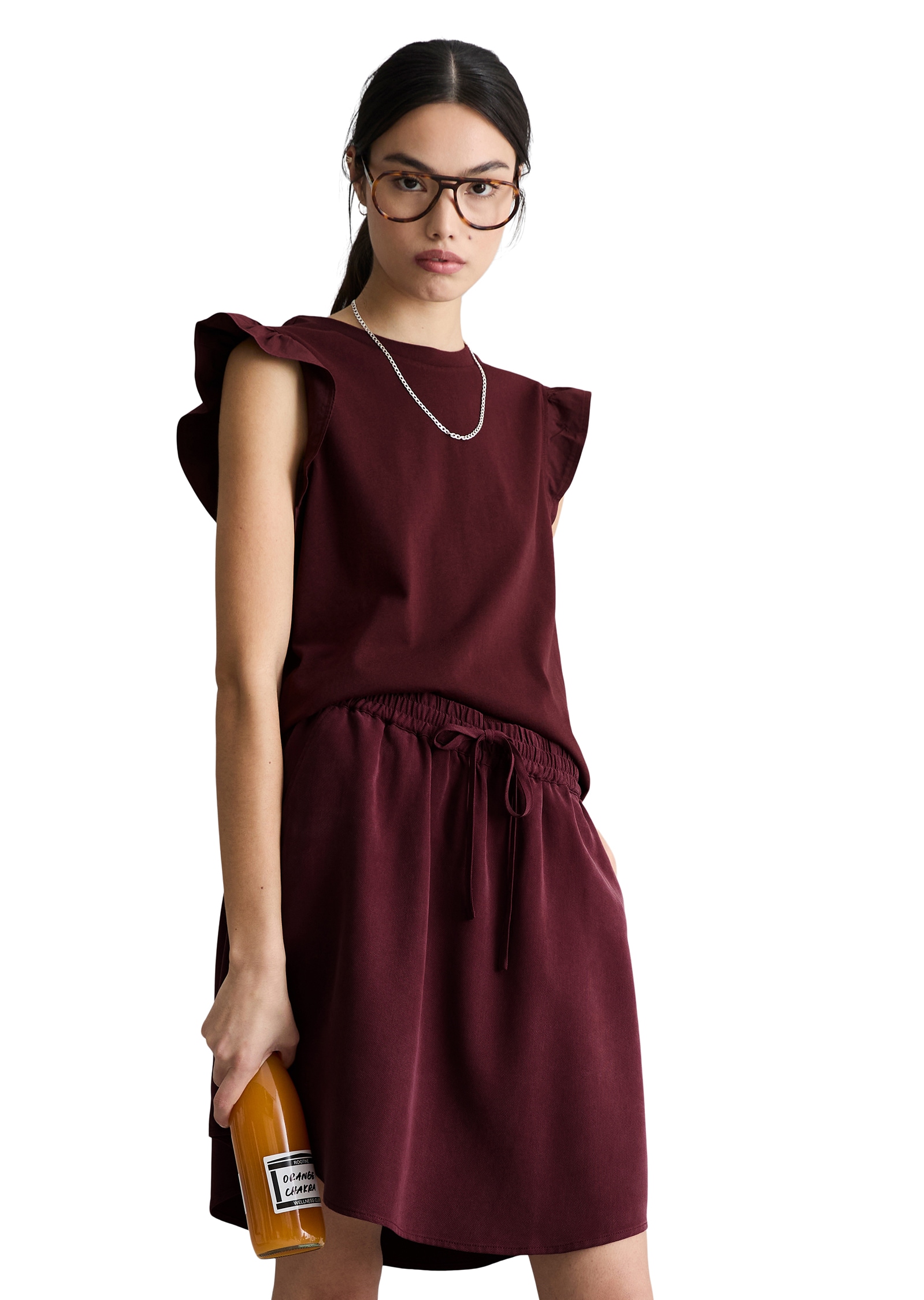 Marc O'Polo DENIM Haut de chemise Volant-Ärmel, regular fit aus Material-Mix