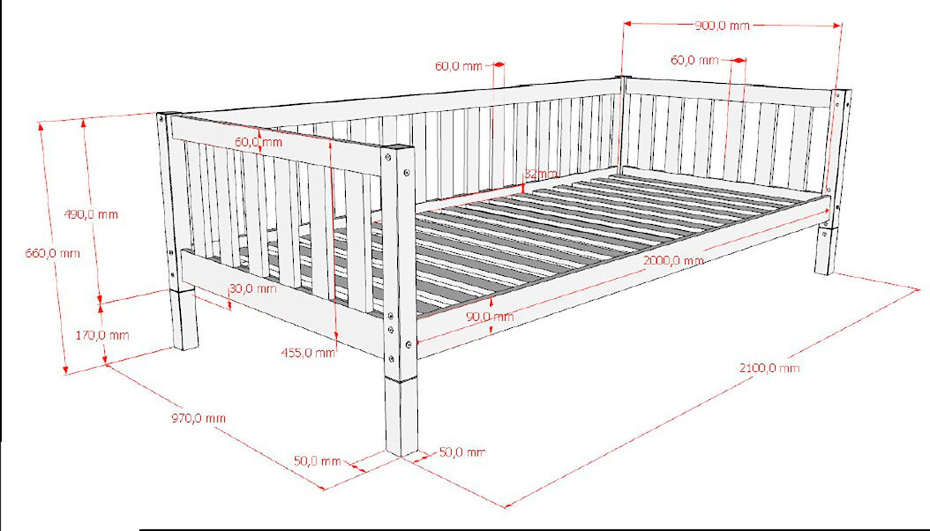 Vipack Hausbett »Dallas, Massivholzbett mit Dachaufbau umbaubar vom Boden- zum Daybett« inkl. Rolllattenrost und Sprossenumrandung, 90 oder 140x200 cm breit,  stabil und standfest gebaut, wahlweise Kiefer massiv natur oder weiss