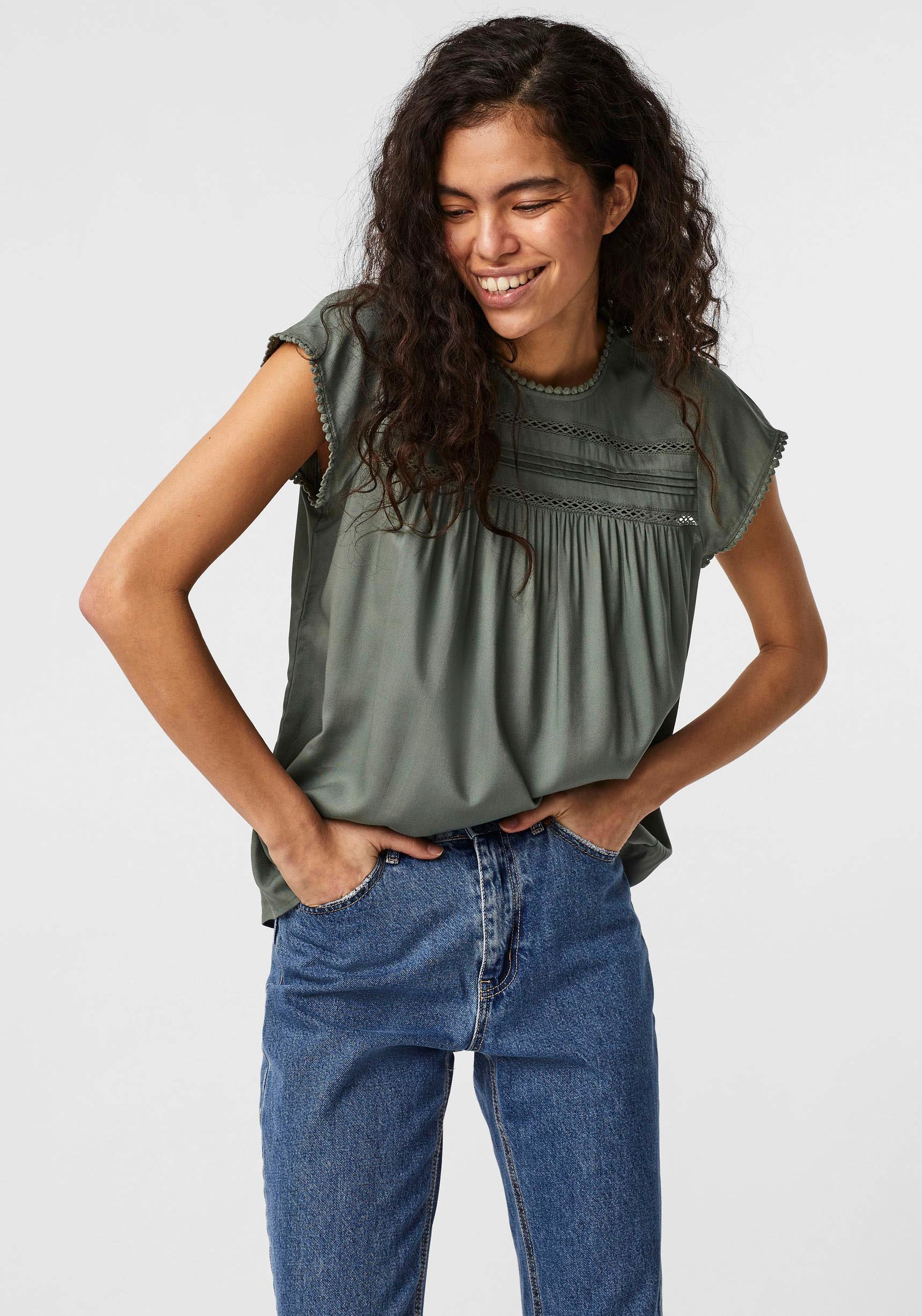Image of Vero Moda Kurzarmbluse "VMDEBBIE PLEAT S/L TOP GA NOOS" Viskose, regular fit