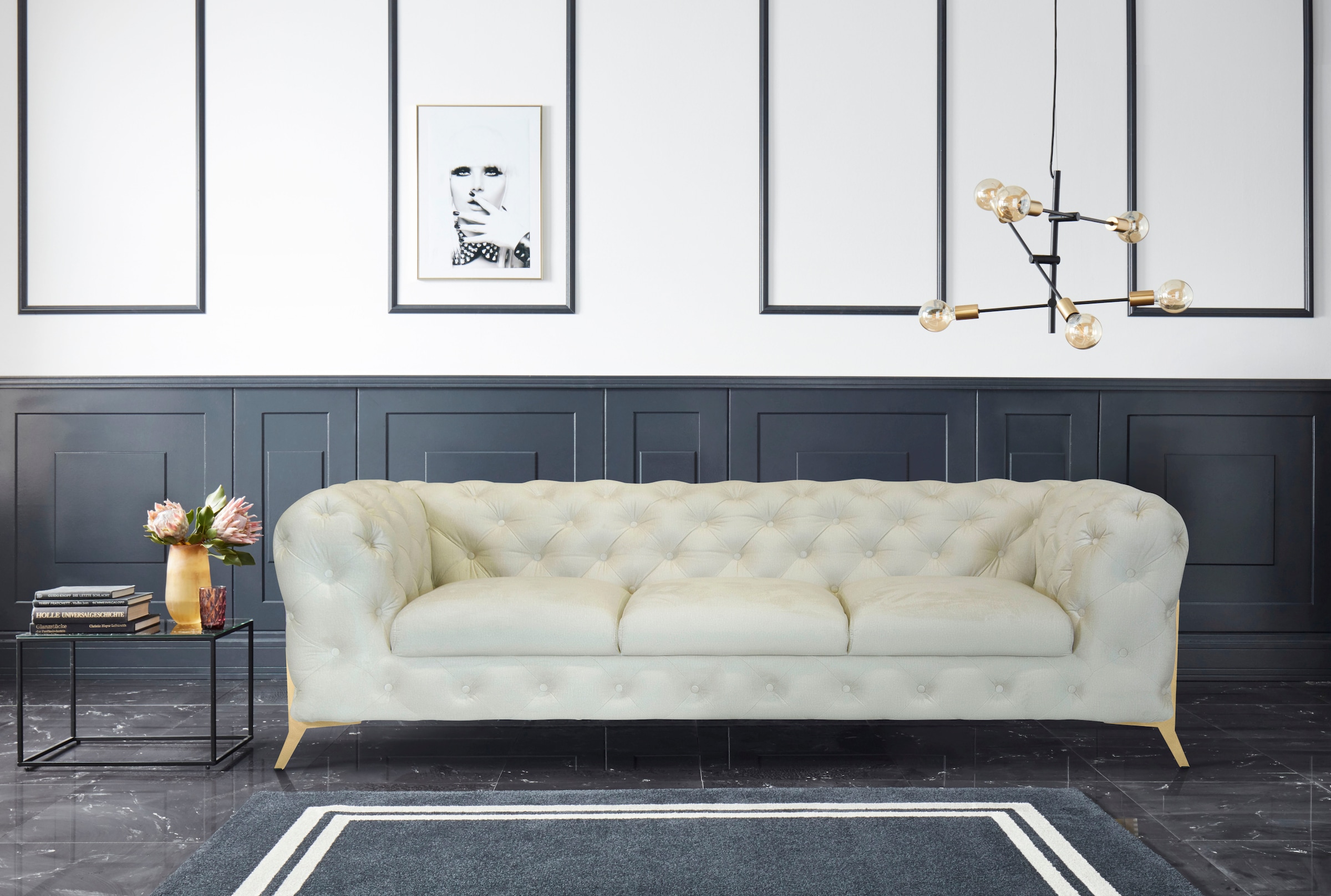 Leonique Chesterfield-Sofa »Amaury«, aufwändige Knopfheftung, moderne Chesterfield Optik, Fussfarbe wählbar