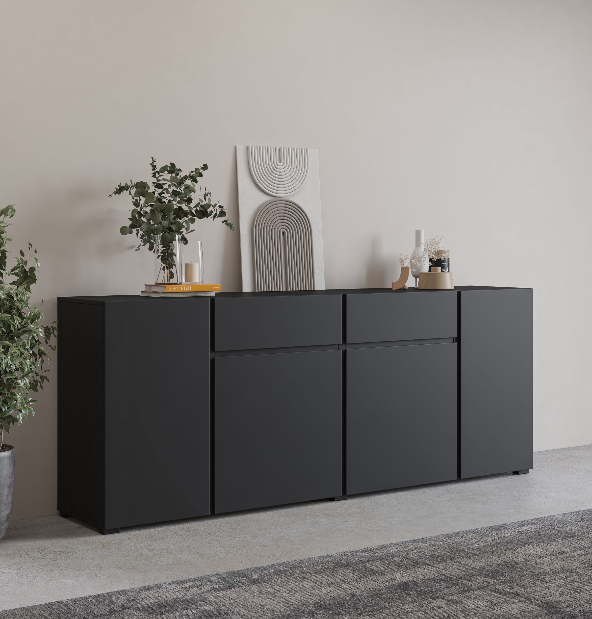 INOSIGN Sideboard »Metric,Breite 195 cm, grifflose Kommode 4 Türen/2 Schubkästen« Schubladenschrank mit viel Stauraum, Einlegeböden verstellbar