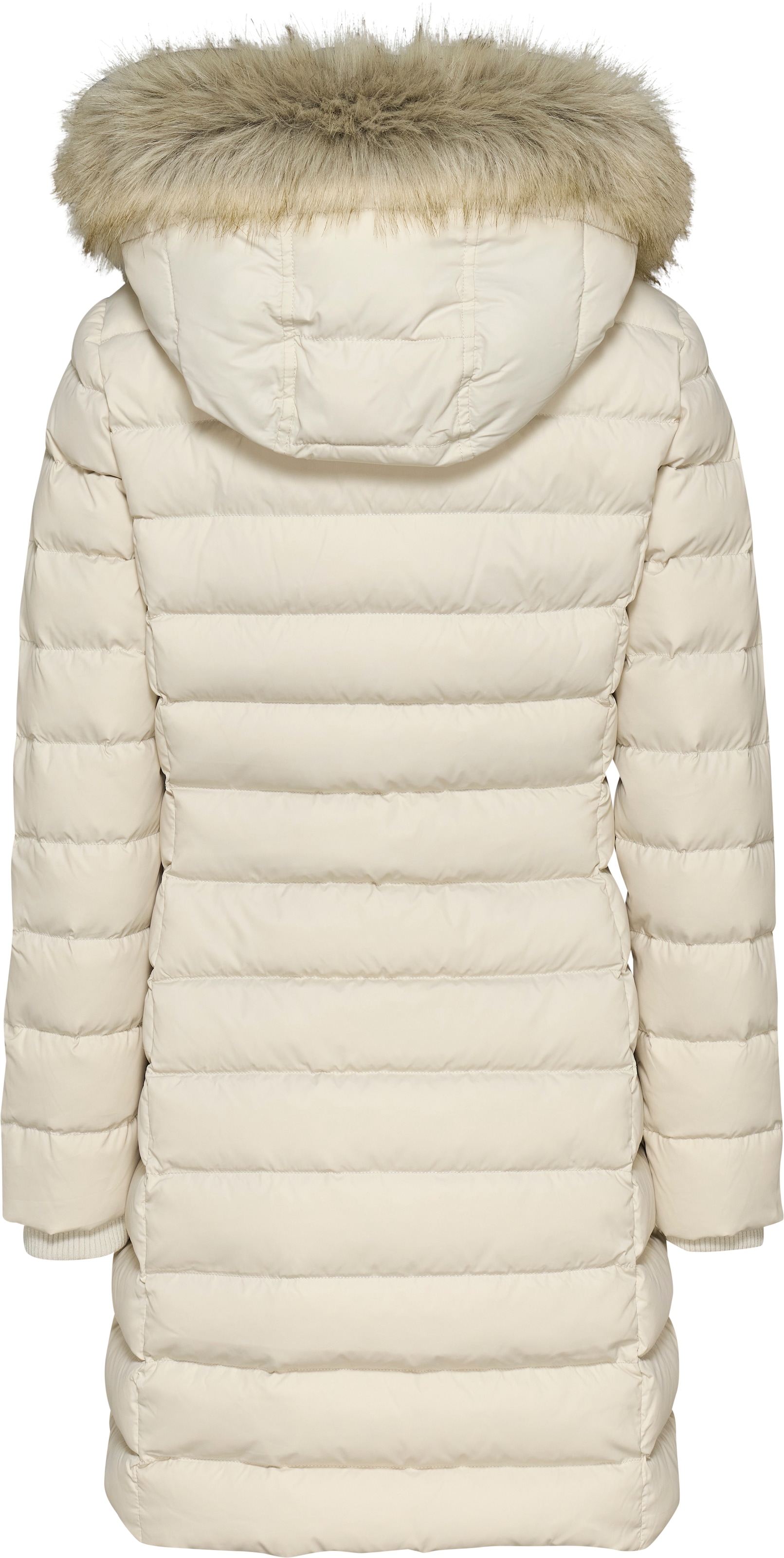 Tommy Jeans Steppmantel »TJW ESSENTIAL HOODED DOWN COAT«, mit Fellimitat, Logostickerei