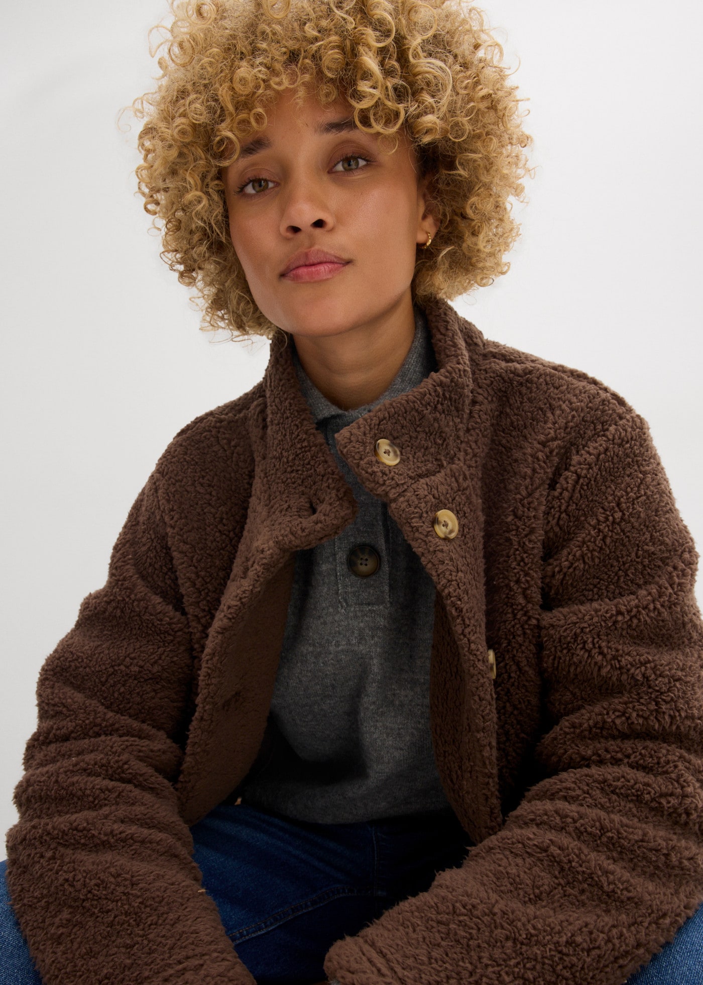 bonprix Veste polaire aspect teddy, coupe oversize, en polyester, style décontracté