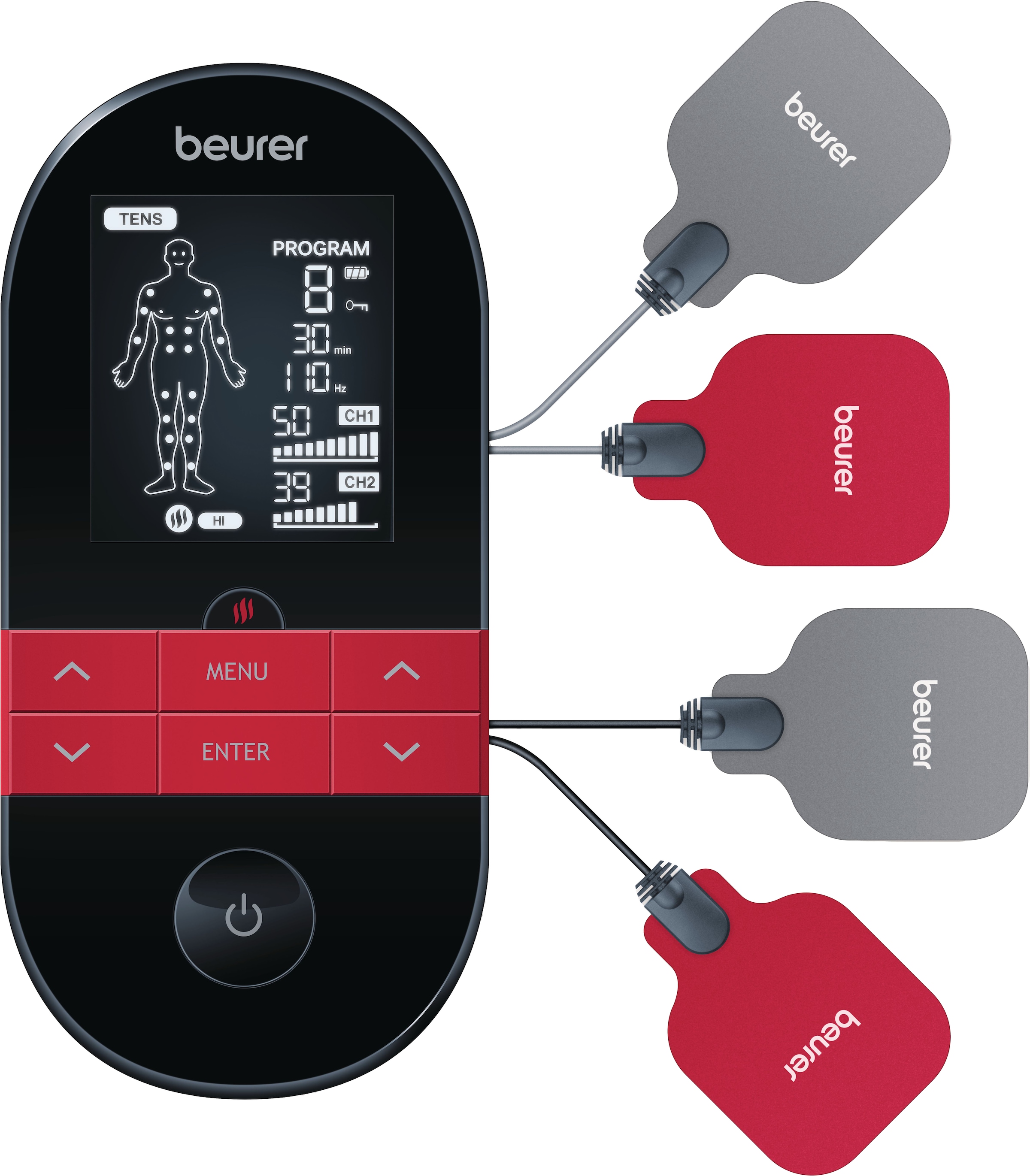 Image of BEURER TENS-EMS-Gerät "EM 59 Heat, Reizstromgerät mit Wärmefunktion und 4 Elektroden" 3-in-1: TENS (Schmerzlinderung), EMS (Muskelstimulation) und Massage