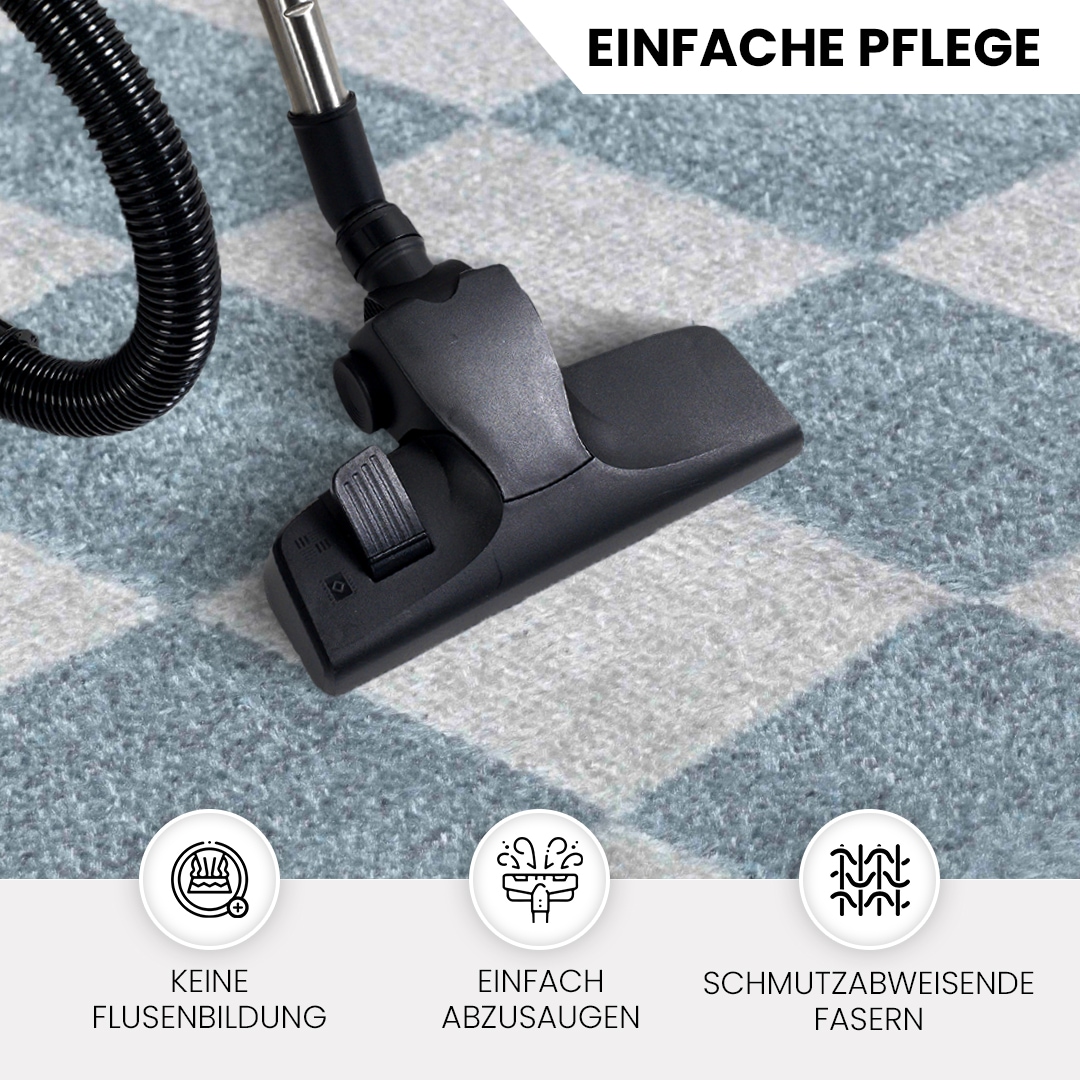 Livabliss Teppich »CLEVELAND«, rechteckig, 6 mm Höhe, Maschinenwaschbarer Teppich mit Karomuster, Kurzflor Wohnzimmerteppich