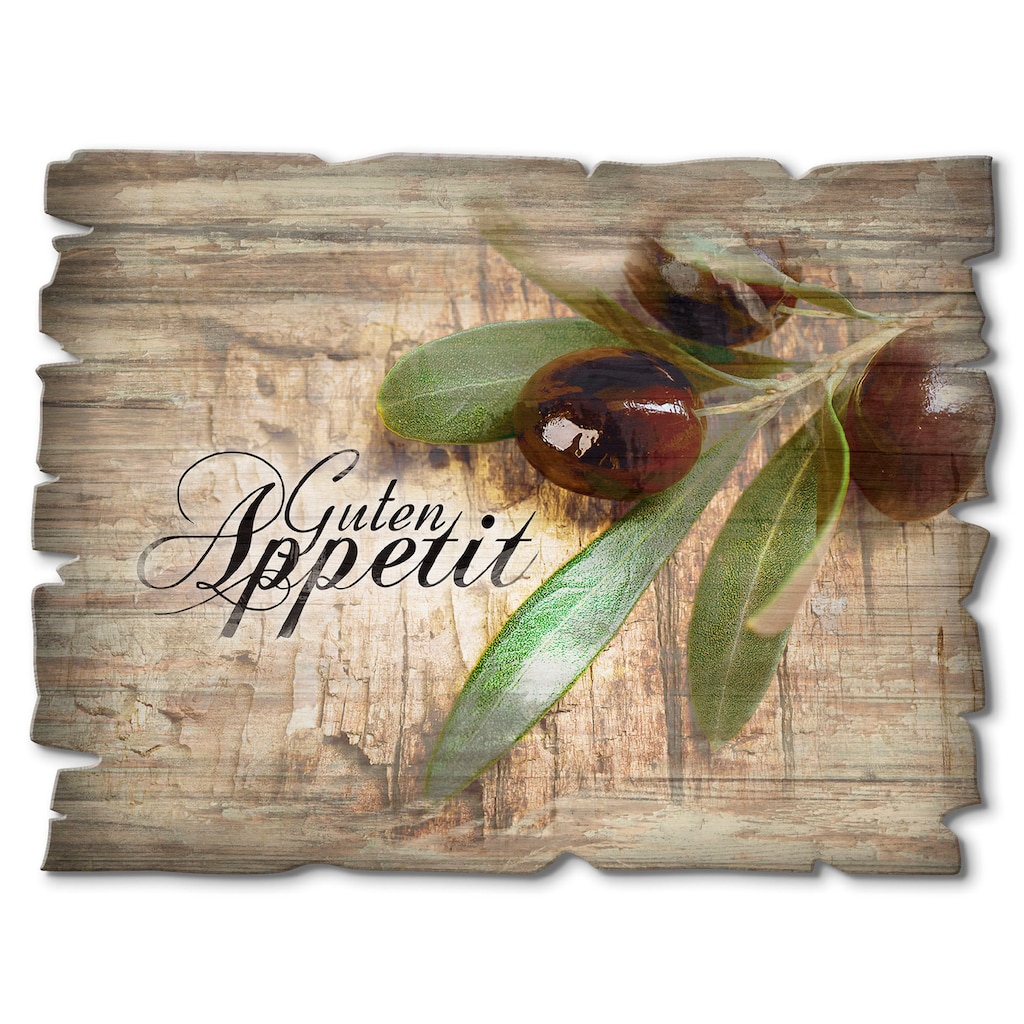 Artland Holzbild »Oliven Guten Appetit«, Speisen, (1 St.)