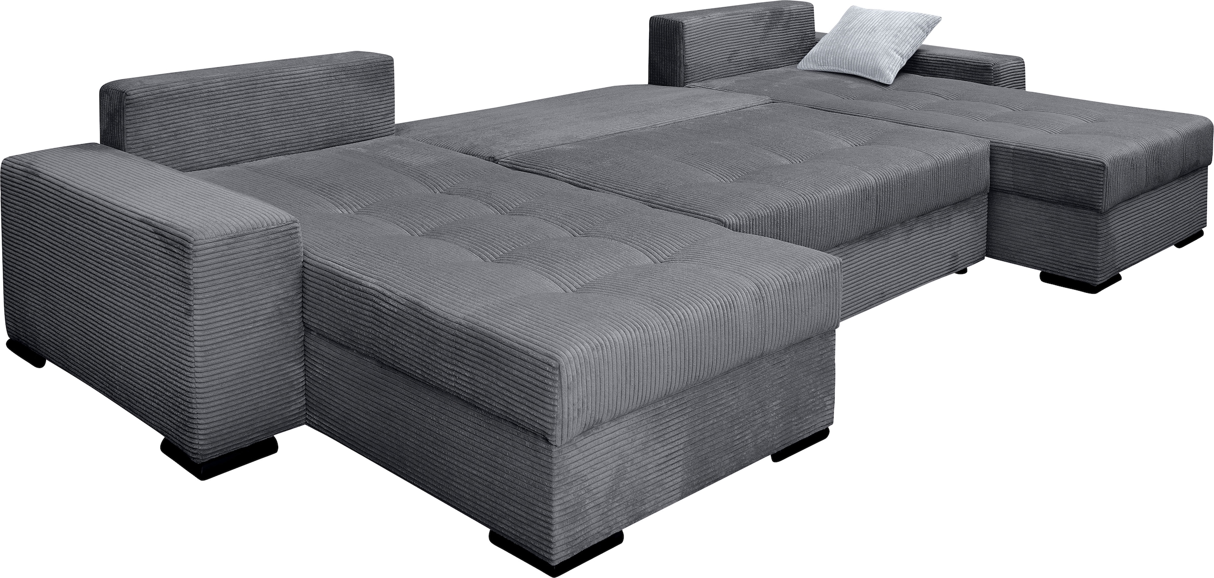 COLLECTION AB Wohnlandschaft »XL-Josy U-Form, Breite 313 cm, Cord-/Mix«, inkl. Bettfunktion, Bettkasten, mit 4 gleich grossen Rückenkissen