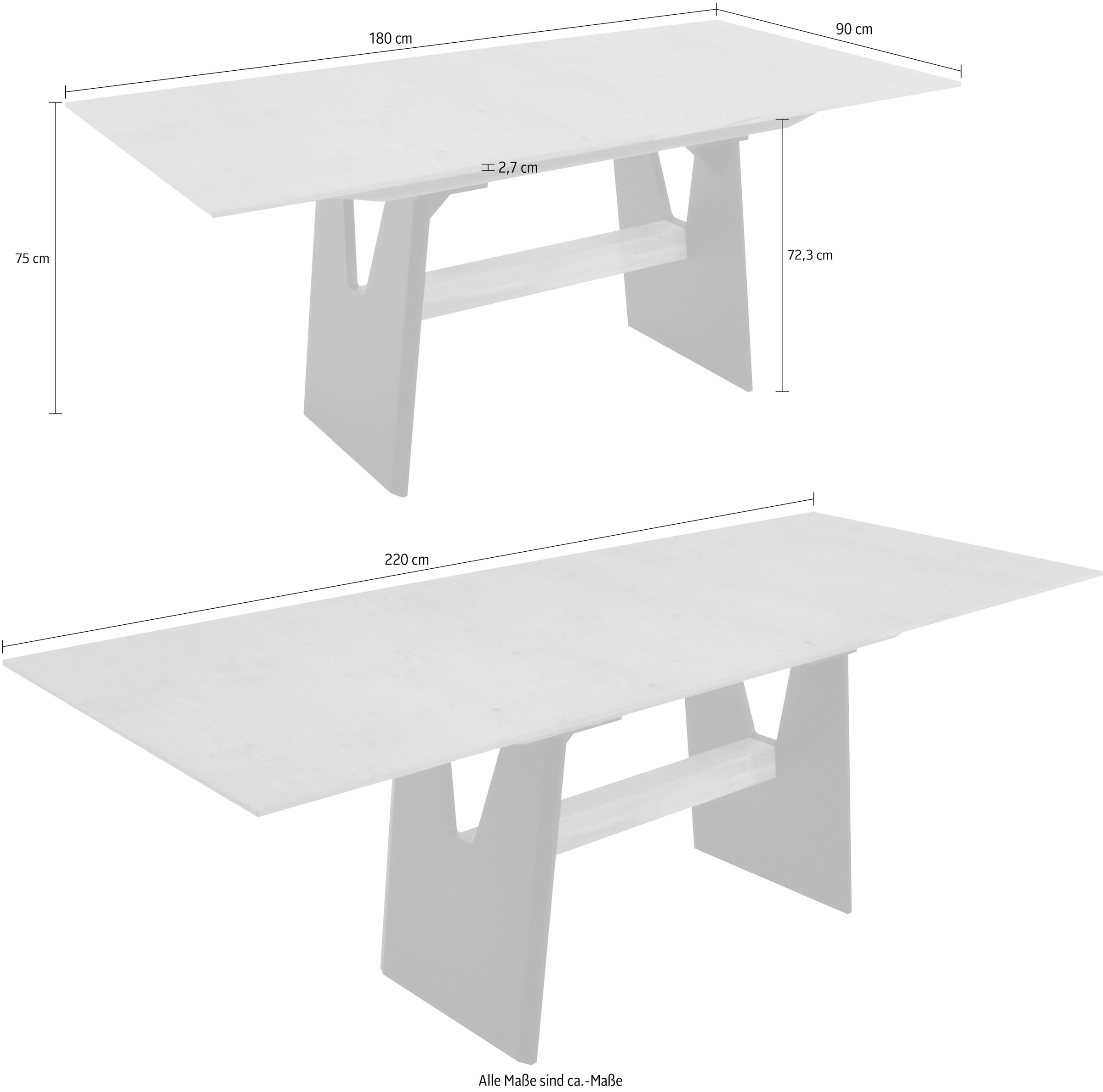 K+W Komfort & Wohnen Table de salle à manger »Giacomo I« Table à manger en chêne noueux naturel, piètement en MDF avec poutres plaquées