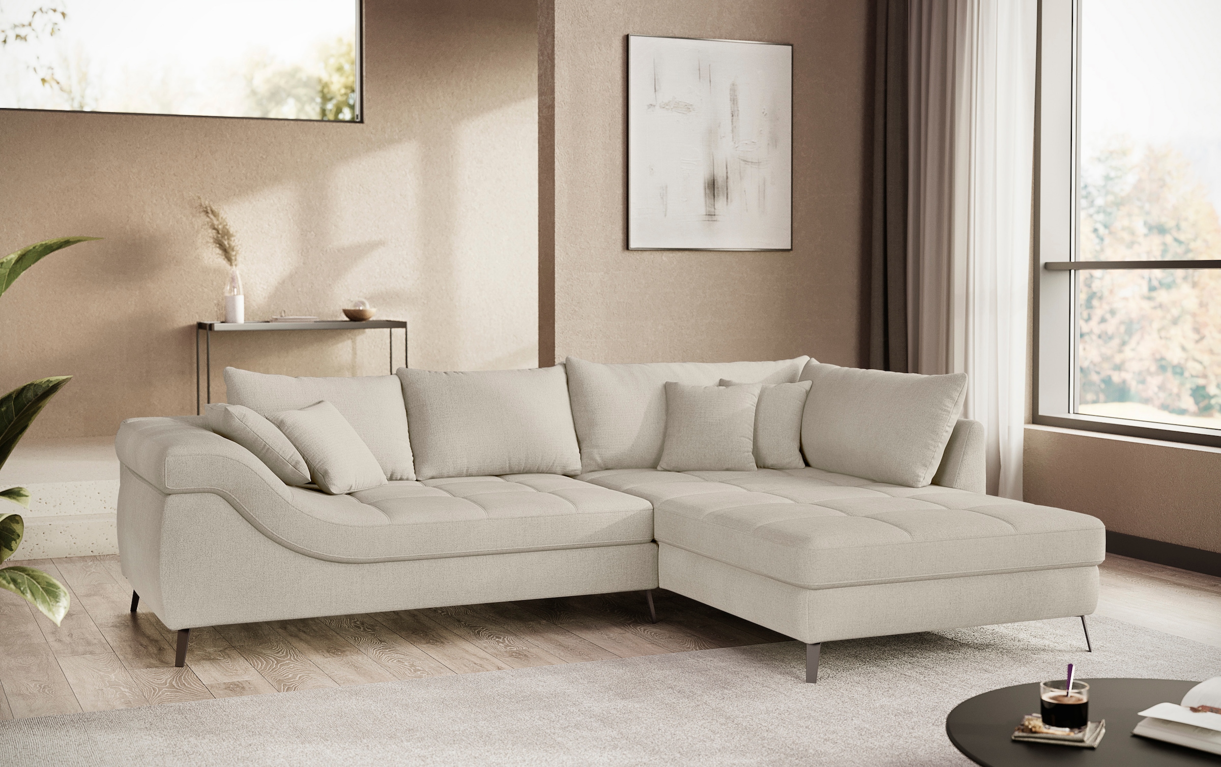 Mr. Couch Ecksofa »Portofino L-Form«, 4 Bezugsqualitäten, 13,5 cm hohe Metall-Profilfüsse in matt-schwarz