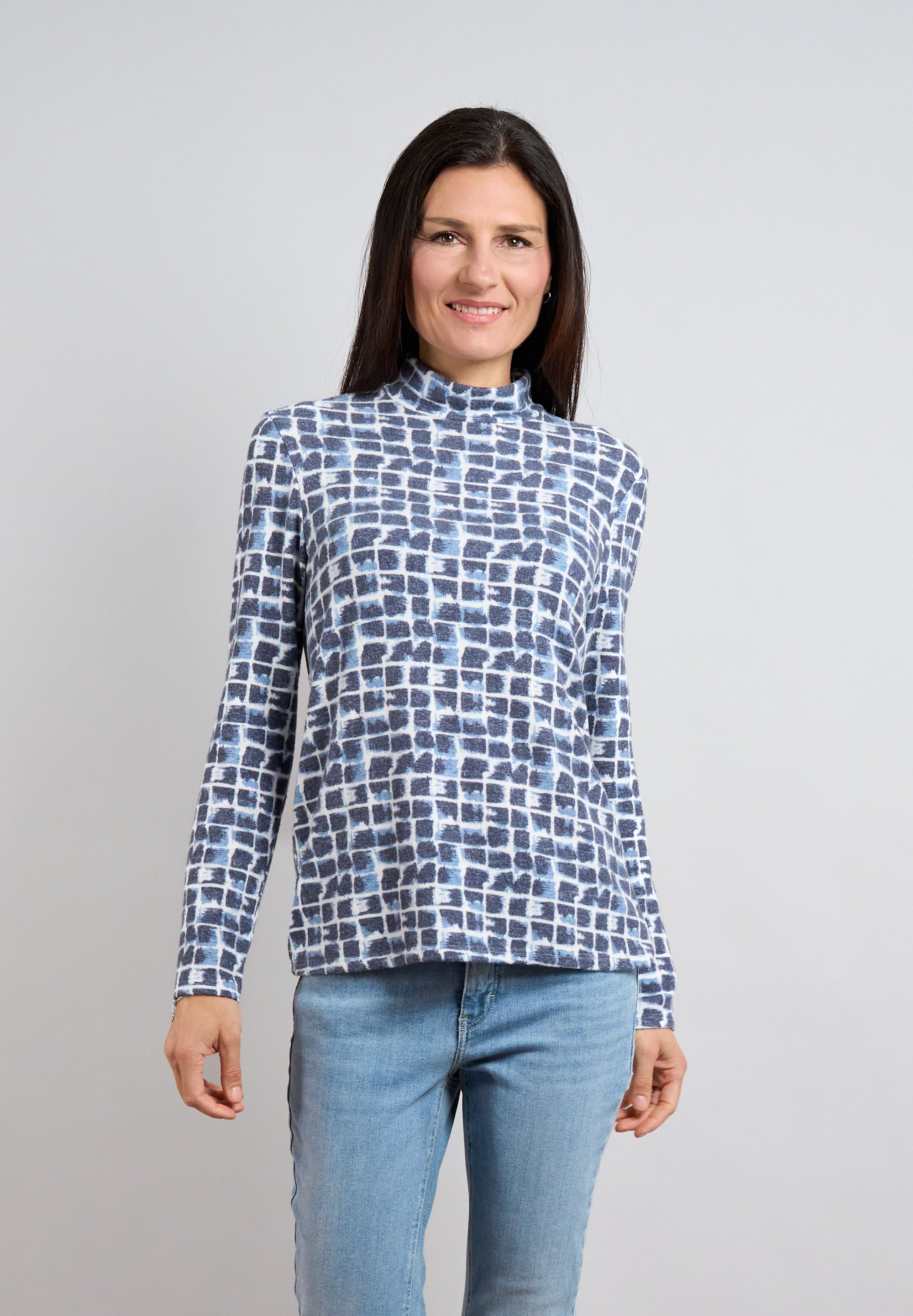 Image of Seidel Moden Stehkragenpullover Langarm-Pullobver mit grafischem Muster - MADE IN GERMANY