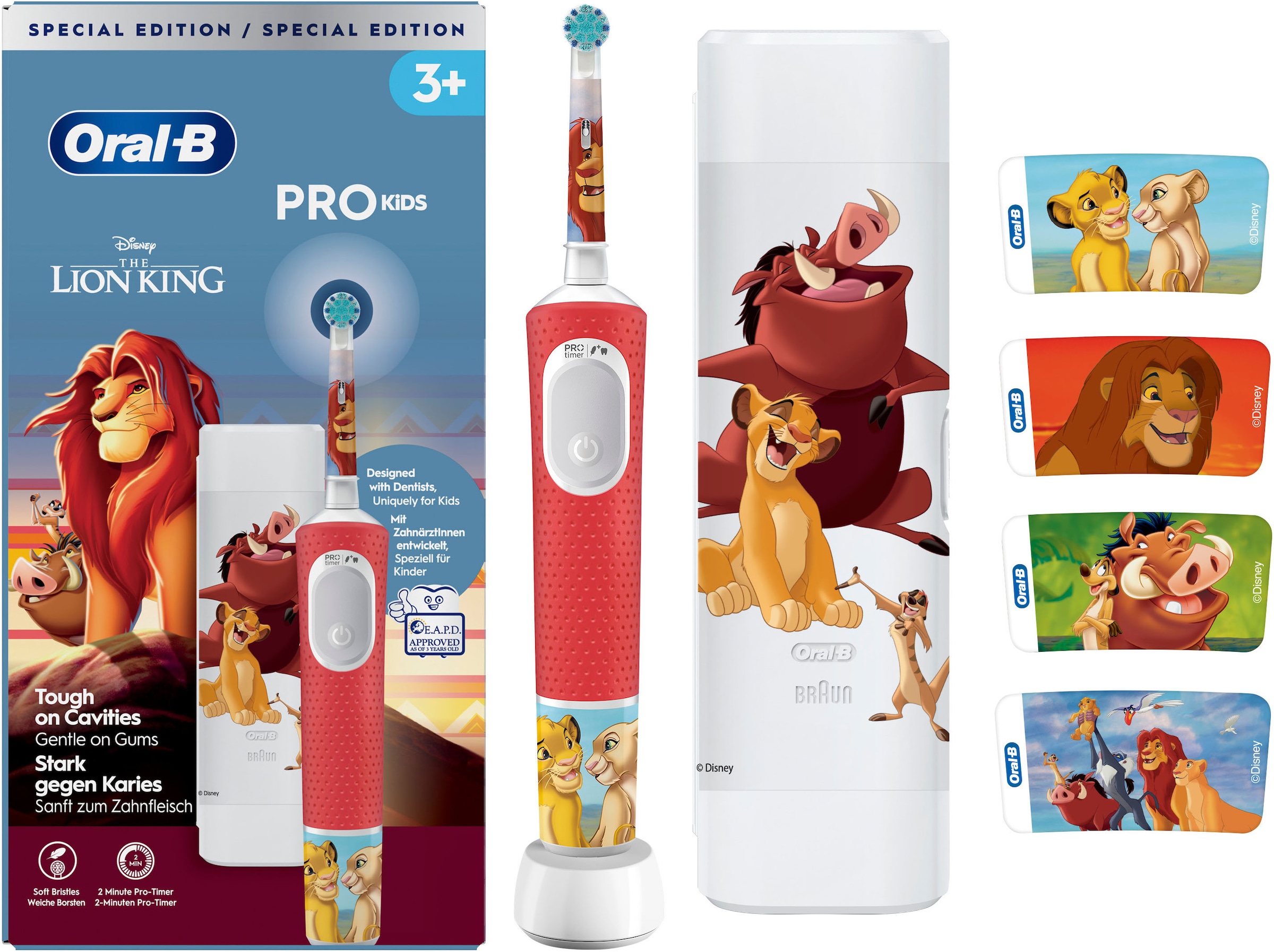Oral-B Elektrische Kinderzahnbürste »Pro Kids König der Löwen« 1 Stk. Aufsteckbürsten inklusive Sensitiv+ Modus für Zahnpflege, extra weiche Borsten