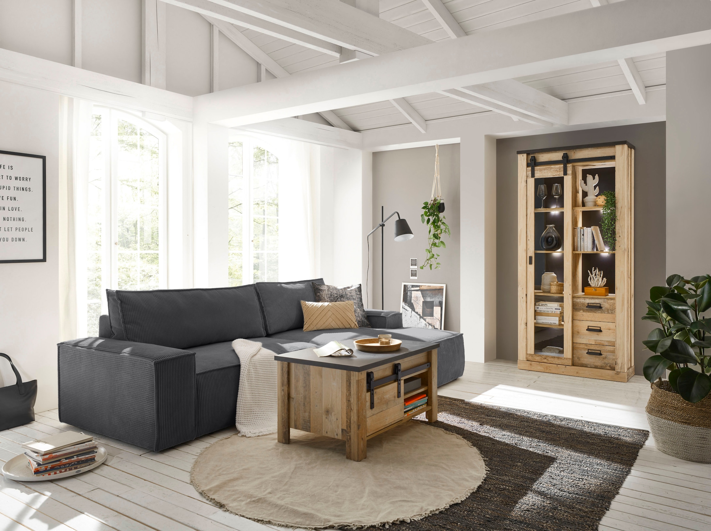 Home affaire Ecksofa »SHERWOOD L-Form, 267 cm - OTTO. Verlässliche Qualität.« Schlaffunktion mit Bettkasten (210x136 cm), Cord, Vintage, Samtvelours