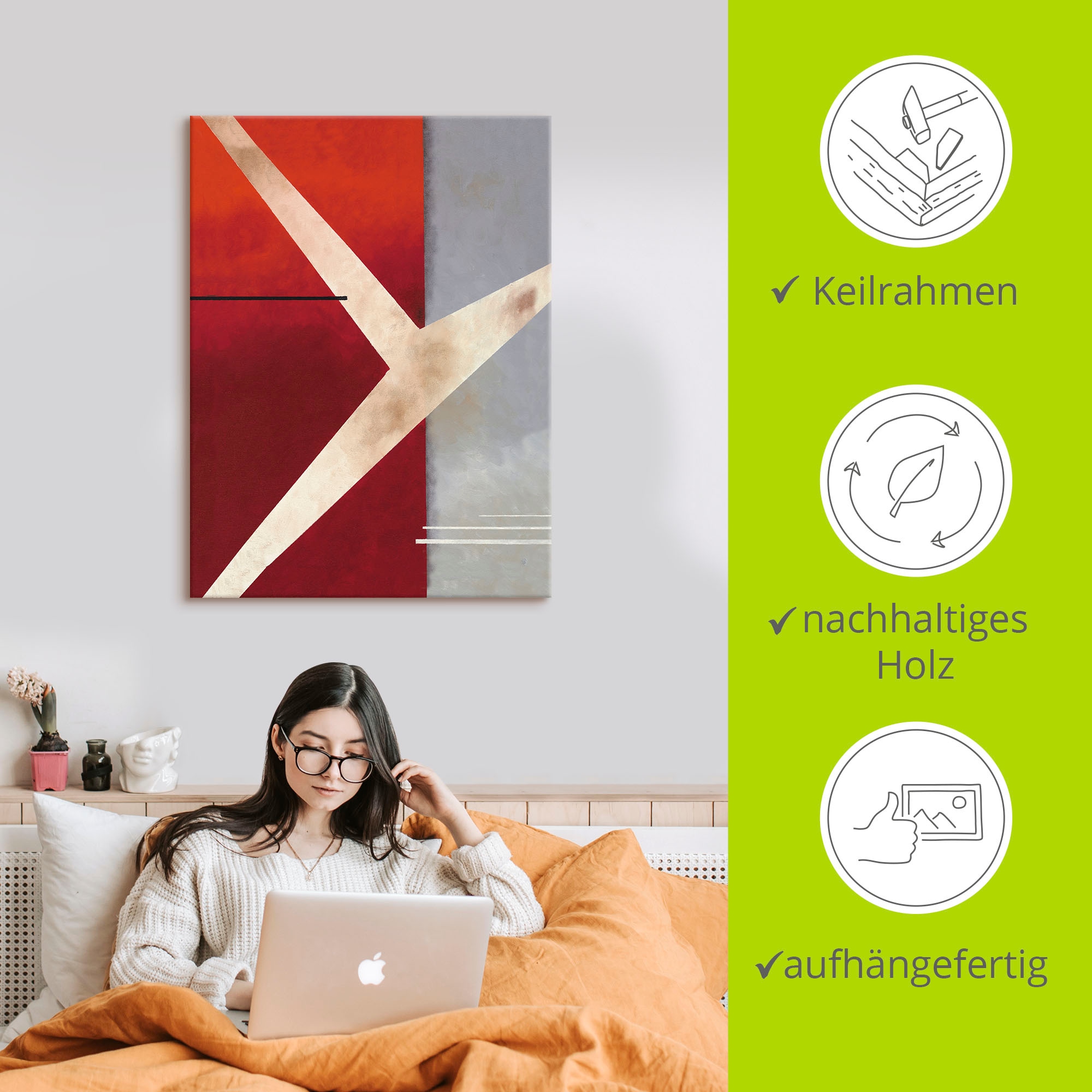 Artland Wandbild »Abstrakt in rot-grau«, Gegenstandslos, (1 St.), als Leinwandbild, Poster in verschied. Grössen