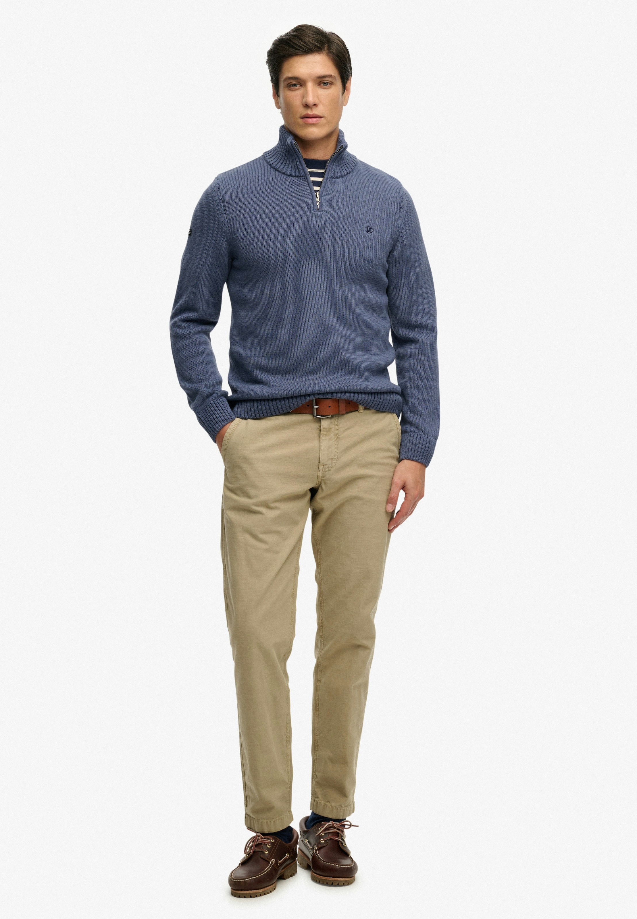 Superdry Strickpullover »COTTON KNIT HENLEY« aus Baumwolle, Slim Fit, mit Stehkragen, hüftlange Form, pflegeleicht