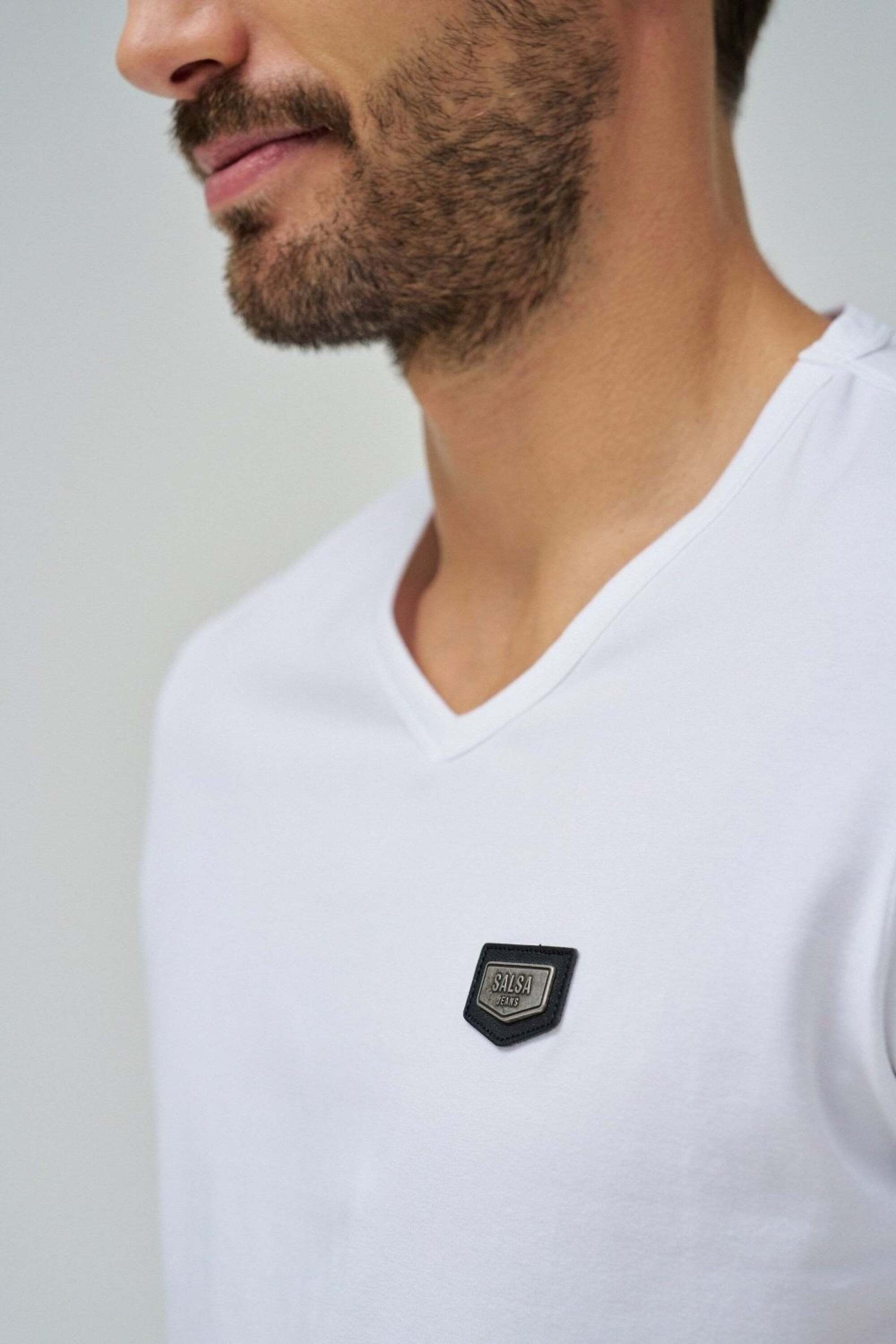 Salsa T-Shirt »Salsa Jeans T-Shirt Vneck Cotton Lycra T-Shirt Metal Badge«