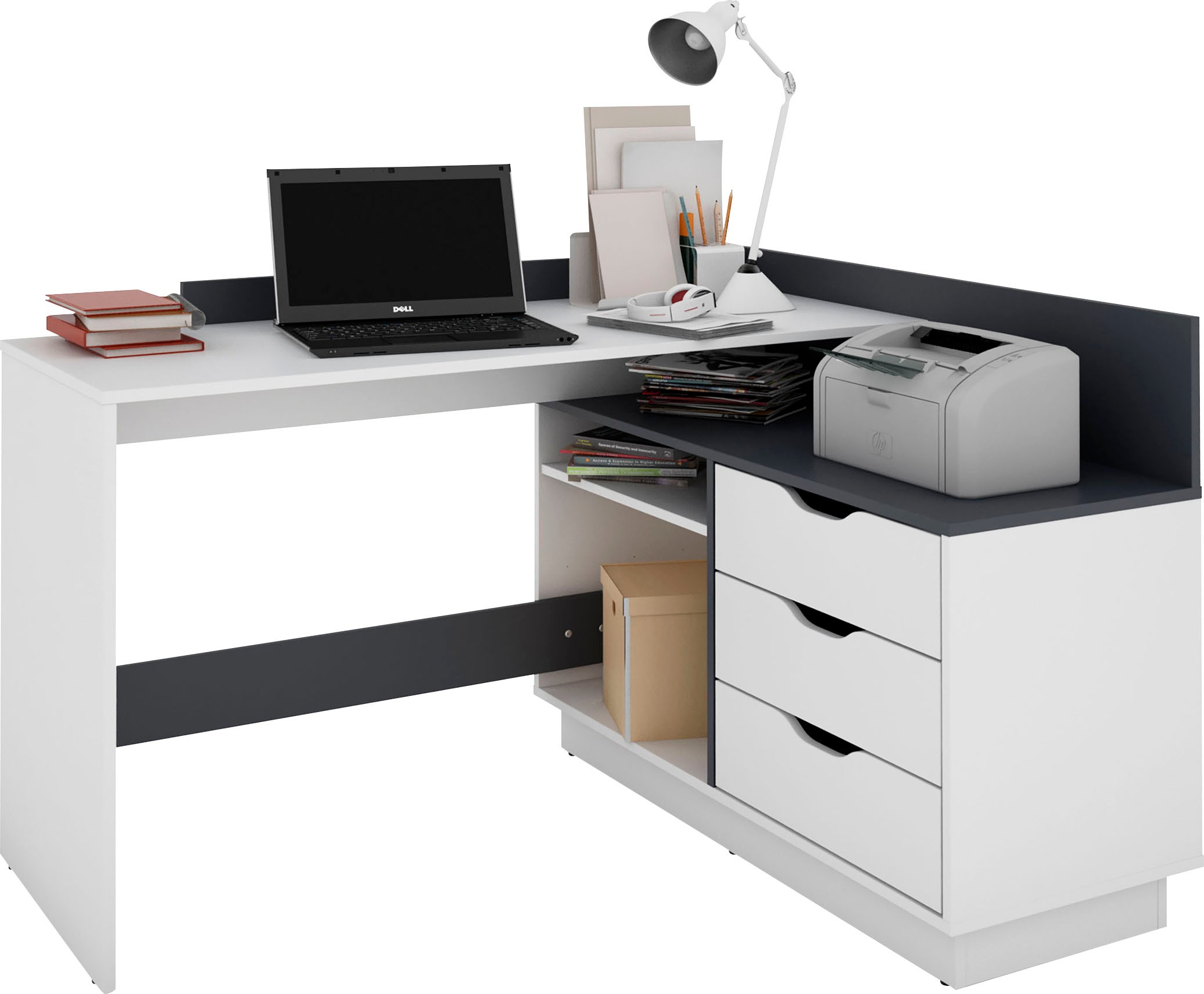 Image of byLIVING Eckschreibtisch »Belfast«, Breite 129 cm, rechts oder links montierbar bei Ackermann Versand Schweiz