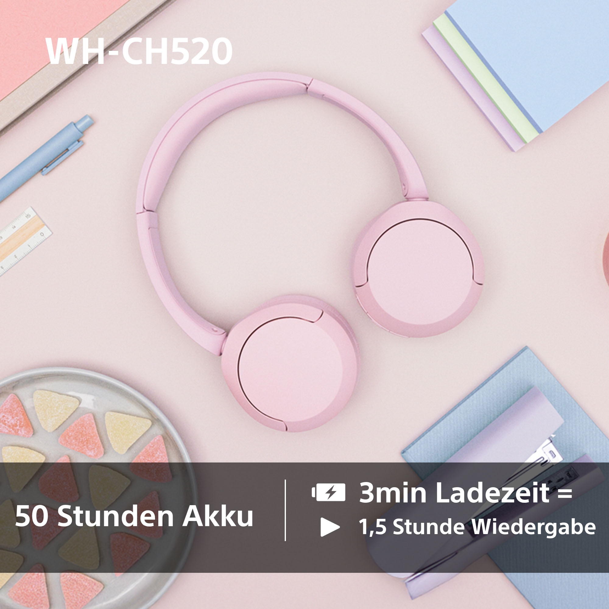 Sony Casque supra-auriculaire »WHCH520« commande vocale | compatible avec Siri | fonction mains libres | réduction du bruit autonomie max. batterie 200 h (veille)