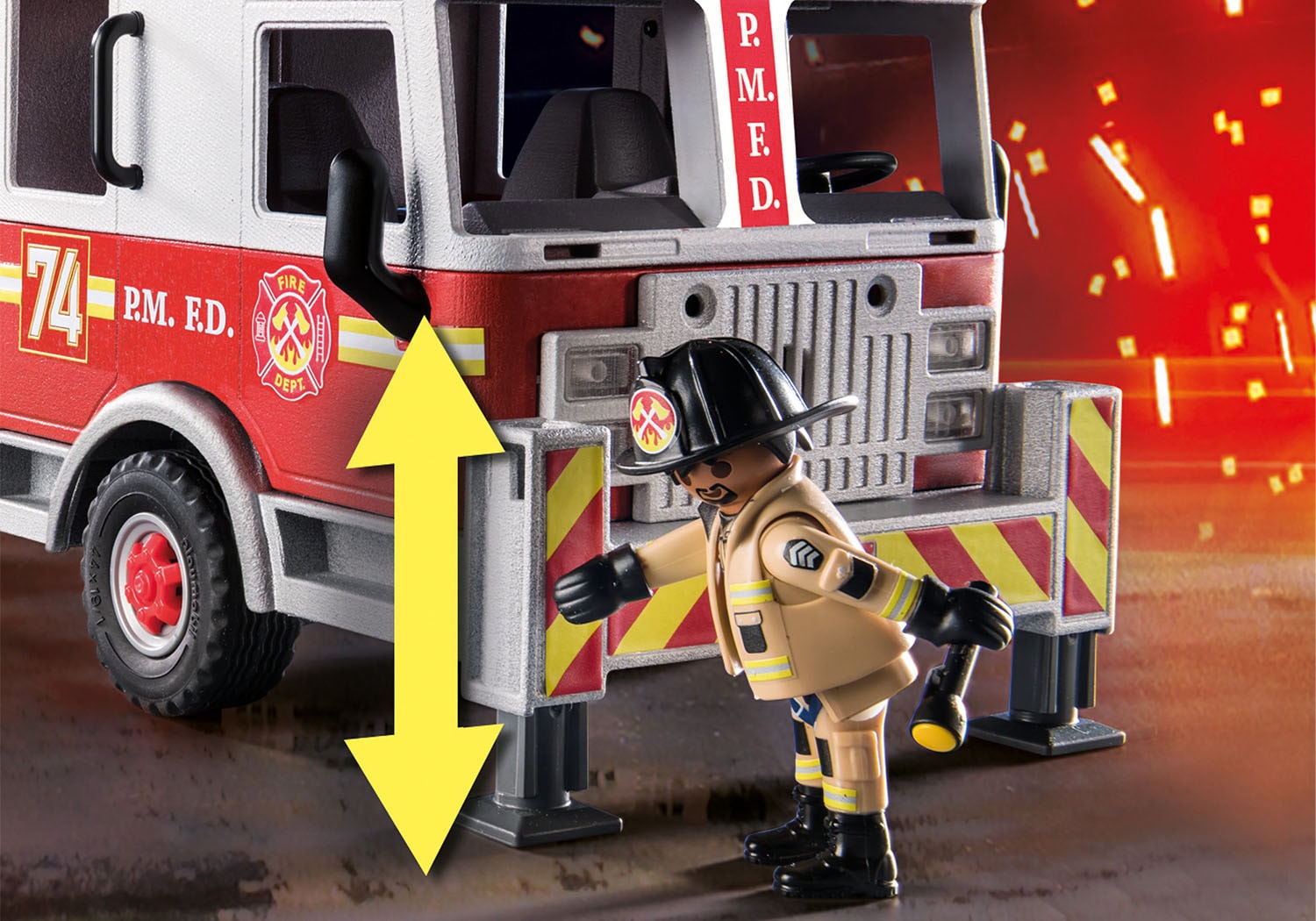 Playmobil® Konstruktions-Spielset »Feuerwehr-Fahrzeug: US Tower Ladder (70935), My Action Heroes«, (113 St.), mit Licht- und Soundeffekten, Made in Germany