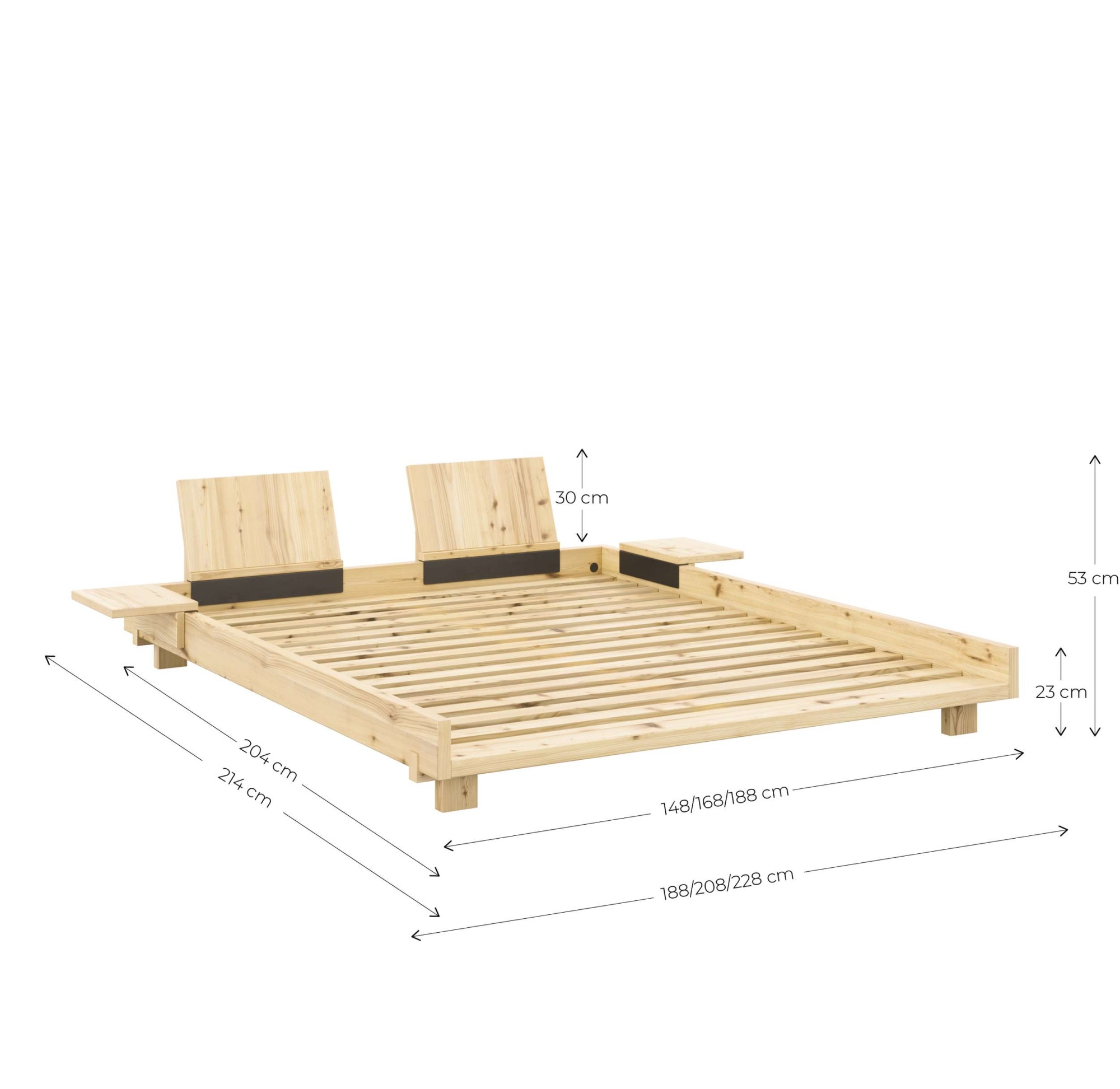 Karup Design Bettgestell »Social Bed, ohne Matratze, FSC®-zertifiziertes Massivholz«, wahlweise mit oder ohne verstellbares Zubehör, Bett in mehreren Grössen