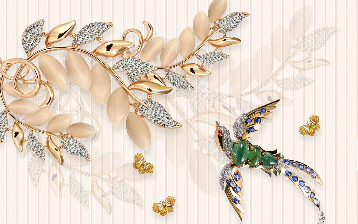 Image of Papermoon Fototapete "Muster mit Blumen und Vogel"